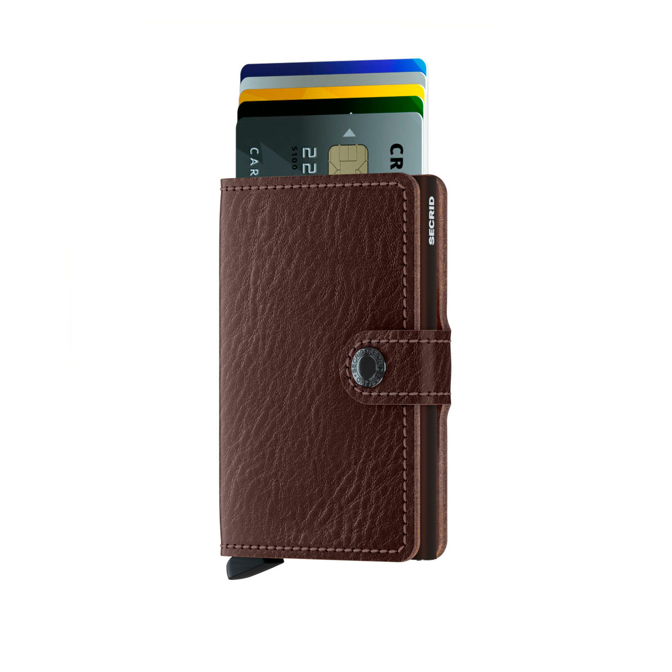 Secrid Miniwallet Veg│art. MVG-ESPRESSO-BROWN││Pasjeshouder│vooraanzicht met uitgeschoven pasjes