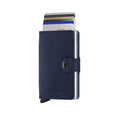 Secrid Miniwallet Veg│Pasjeshouder│art. MVG-NAVY-SILVER│vooraanzicht met uitgeschoven pasjes