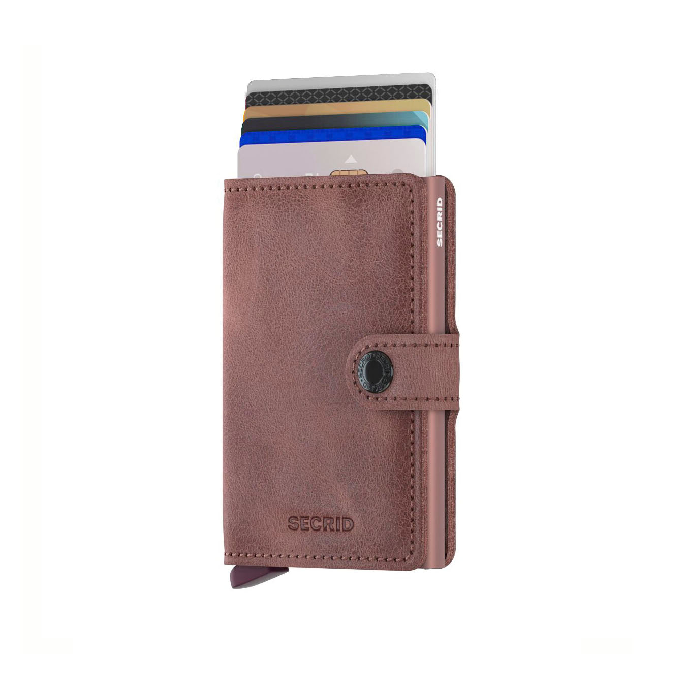 Secrid Miniwallet Vintage│art. MV-MAUVE│Pasjeshouder en Portemonnee│voorkant met uitgeschoven betaalkaarten