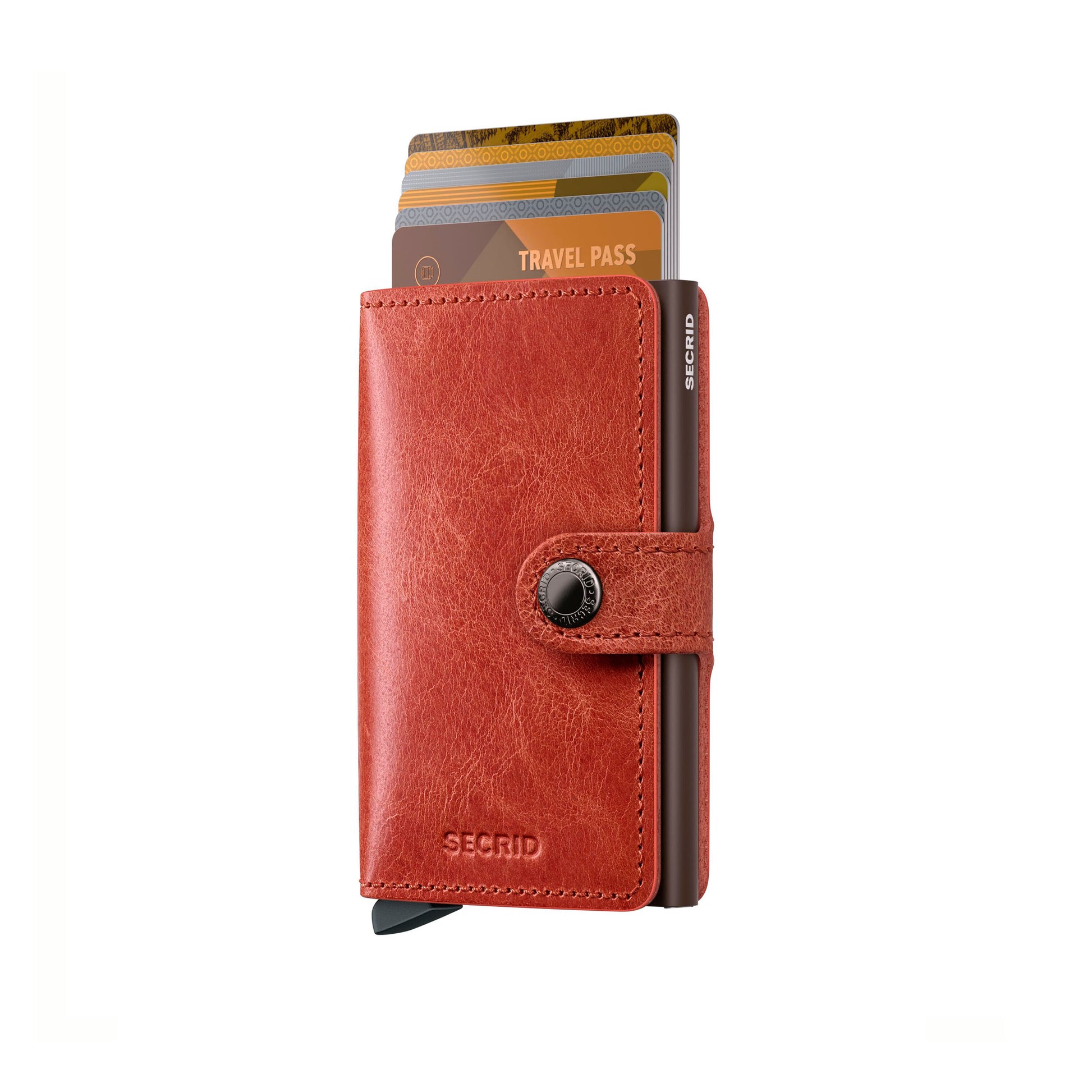 Secrid Miniwallet Vintage│art. MV-ORANGE│Pasjeshouder en Portemonnee│vooraanzicht met uitgeschoven pasjes
