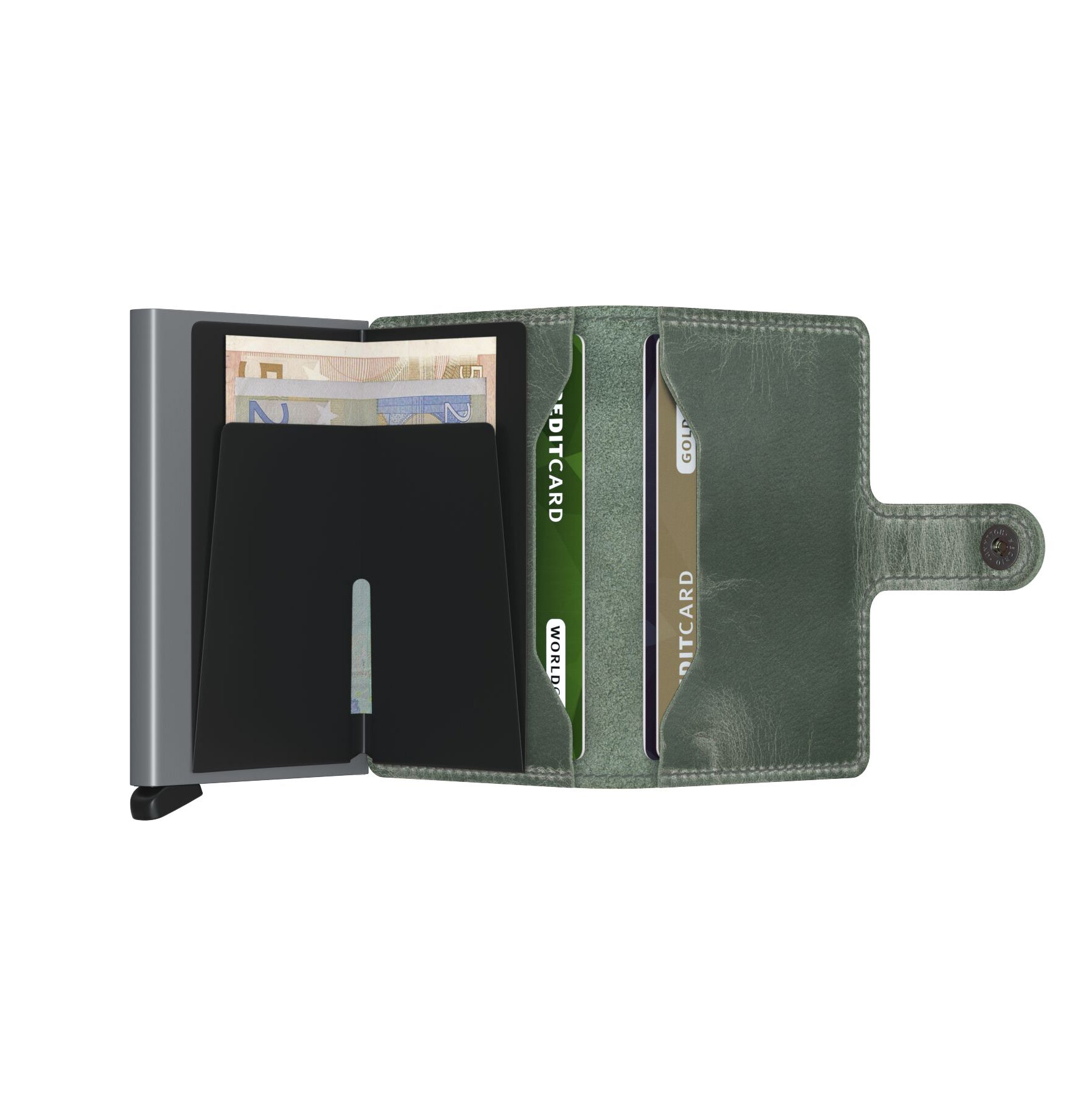 Secrid Miniwallet Vintage│art. MV-SAGE│Portemonnee en pasjeshouder│volledig geopend met contant geld