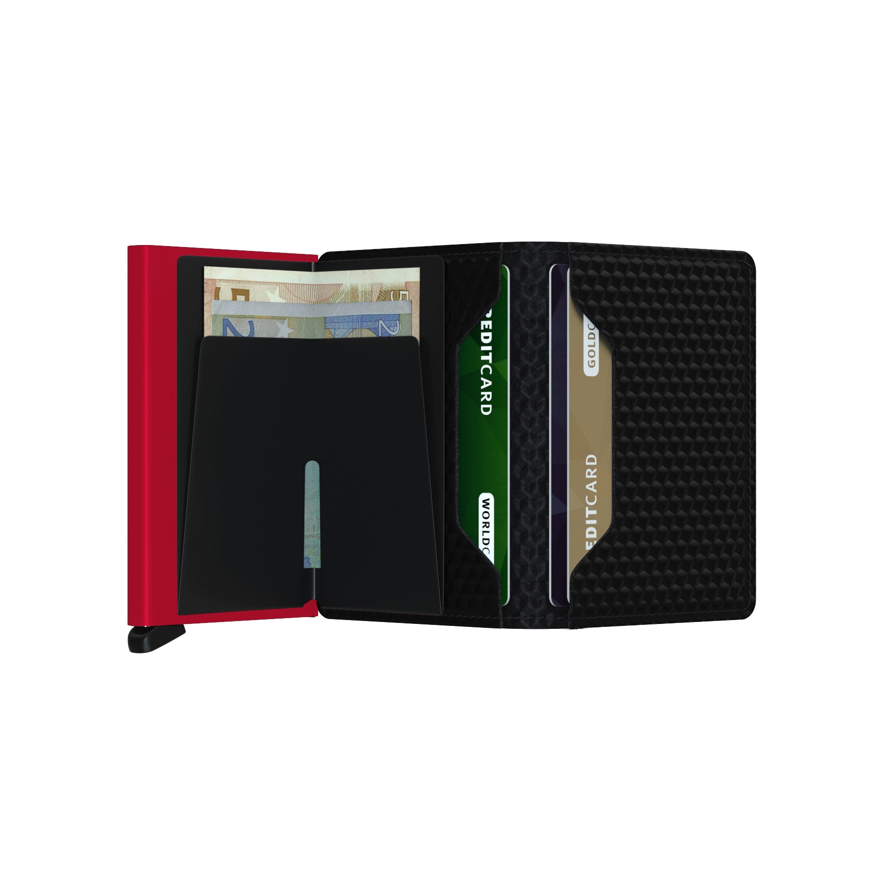 Secrid Slimwallet Cubic│art. SCU-BLACK-RED│Pasjeshouder│geopend met contant geld