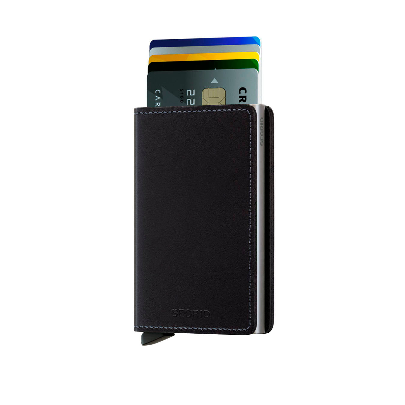 Secrid Slimwallet Original│art. SO-BLACK│Pasjeshouder│vooraanzicht met uitgeschoven pasjes