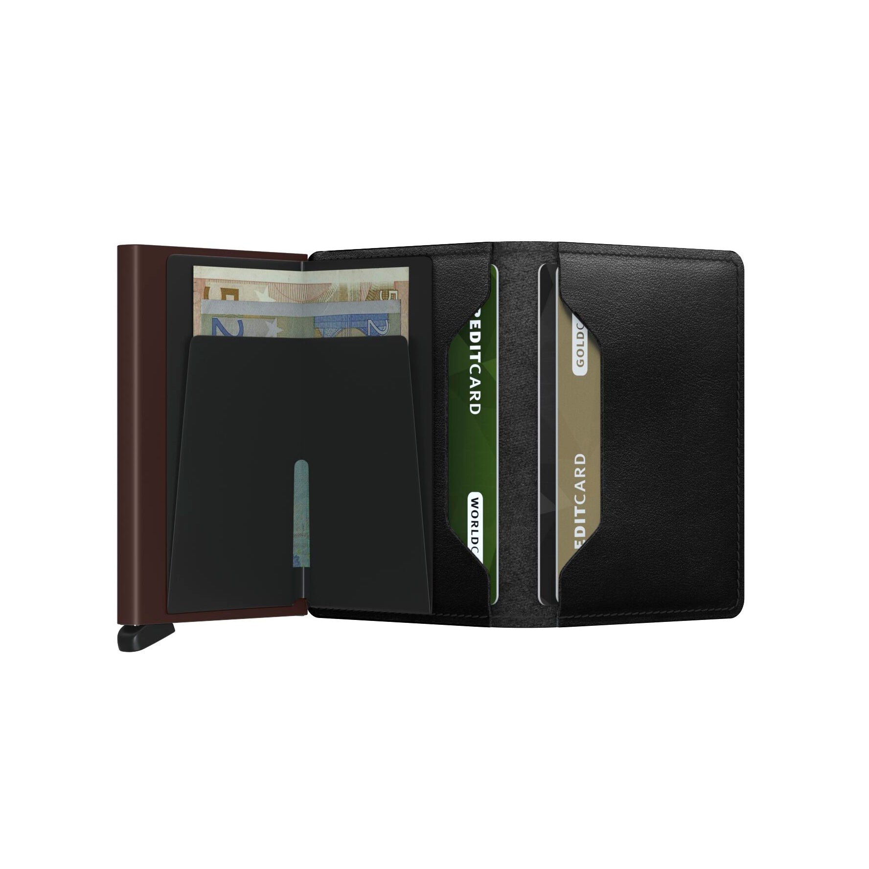 Secrid Slimwallet Original│art. SO-BLACK-BROWN│Pasjeshouder│geopend met contant geld