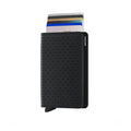 Secrid Slimwallet Perforated│art. SPF-BLACK│Pasjeshouder│vooraanzicht met uitgeschoven pasjes