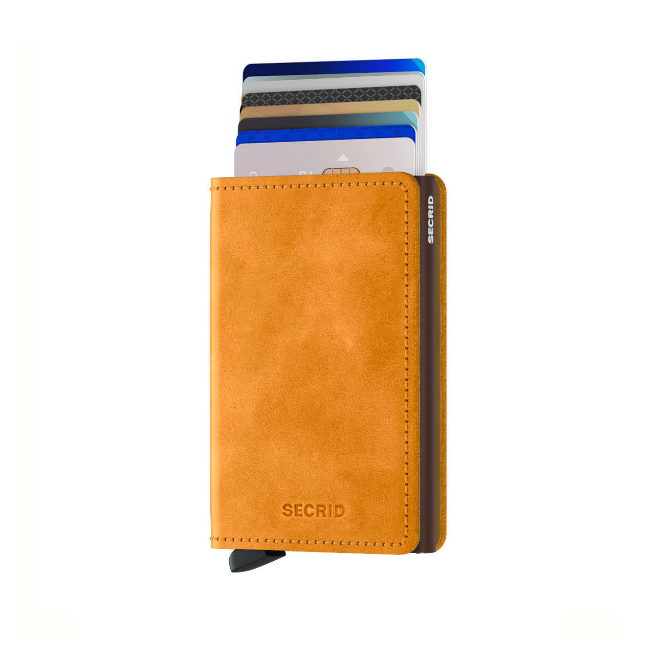 Secrid Slimwallet Vintage│art. SV-OCHRE│Pasjeshouder│vooraanzicht met uitgeschoven pasjes