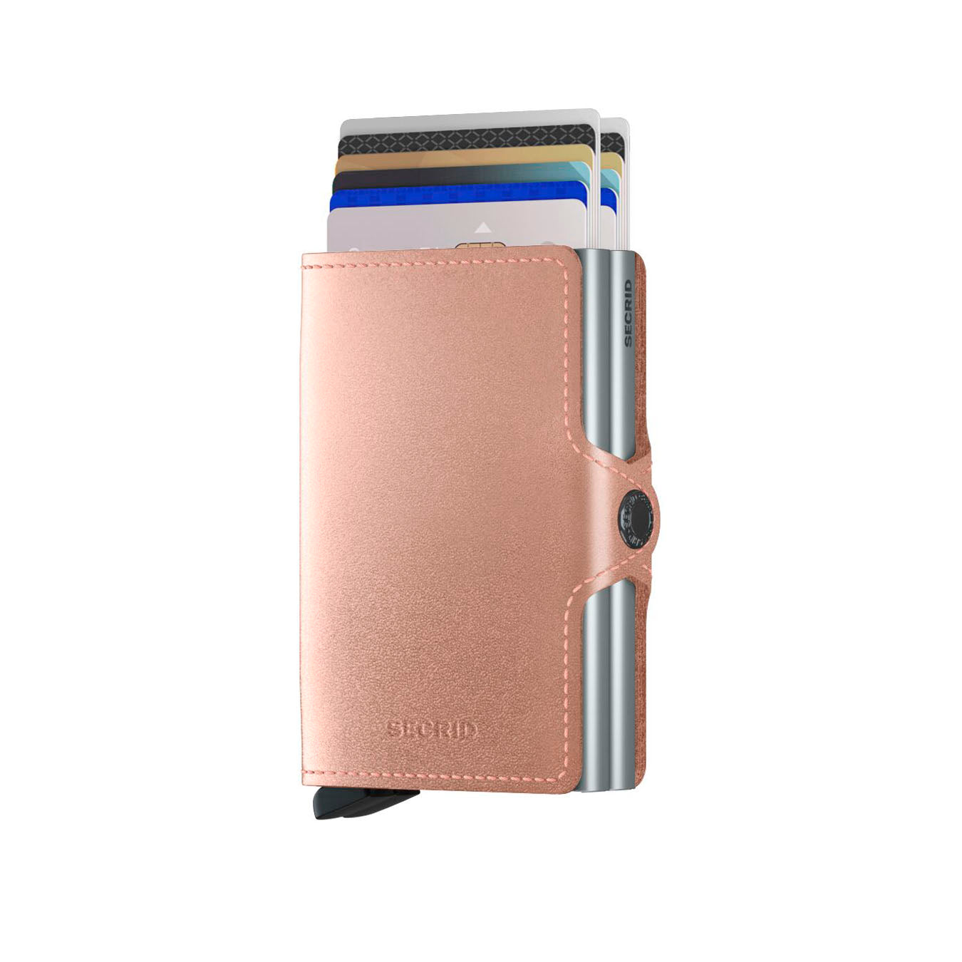 Secrid Twinwallet Metallic│art. TME-ROSE│Pasjeshouder│vooraanzicht met uitgeschoven pasjes