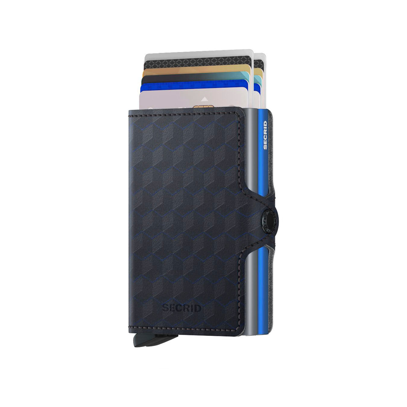 Secrid twinwallet Optical│art. TOP-TITANIUM-BLUE│Pasjeshouder│vooraanzicht met uitgeschoven pasjes
