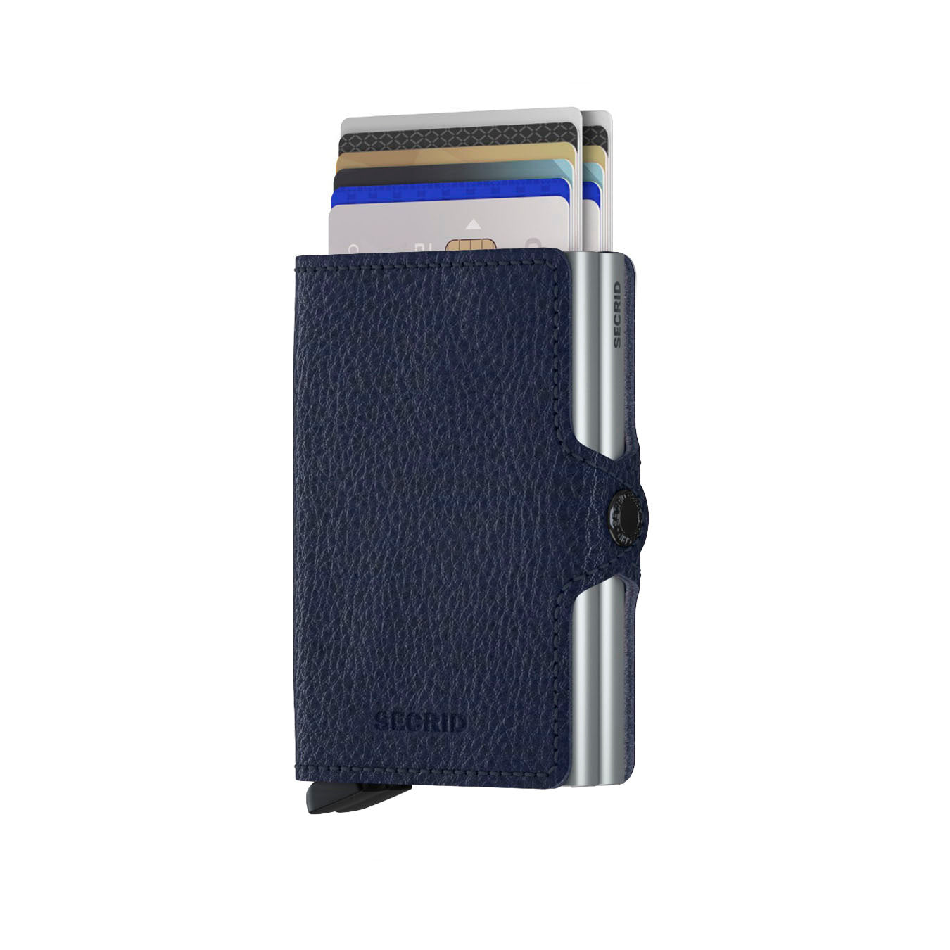 Secrid Twinwallet Veg│art. TVG-NAVY-SILVER│Pasjeshouder│vooraanzicht met uitgeschoven pasjes