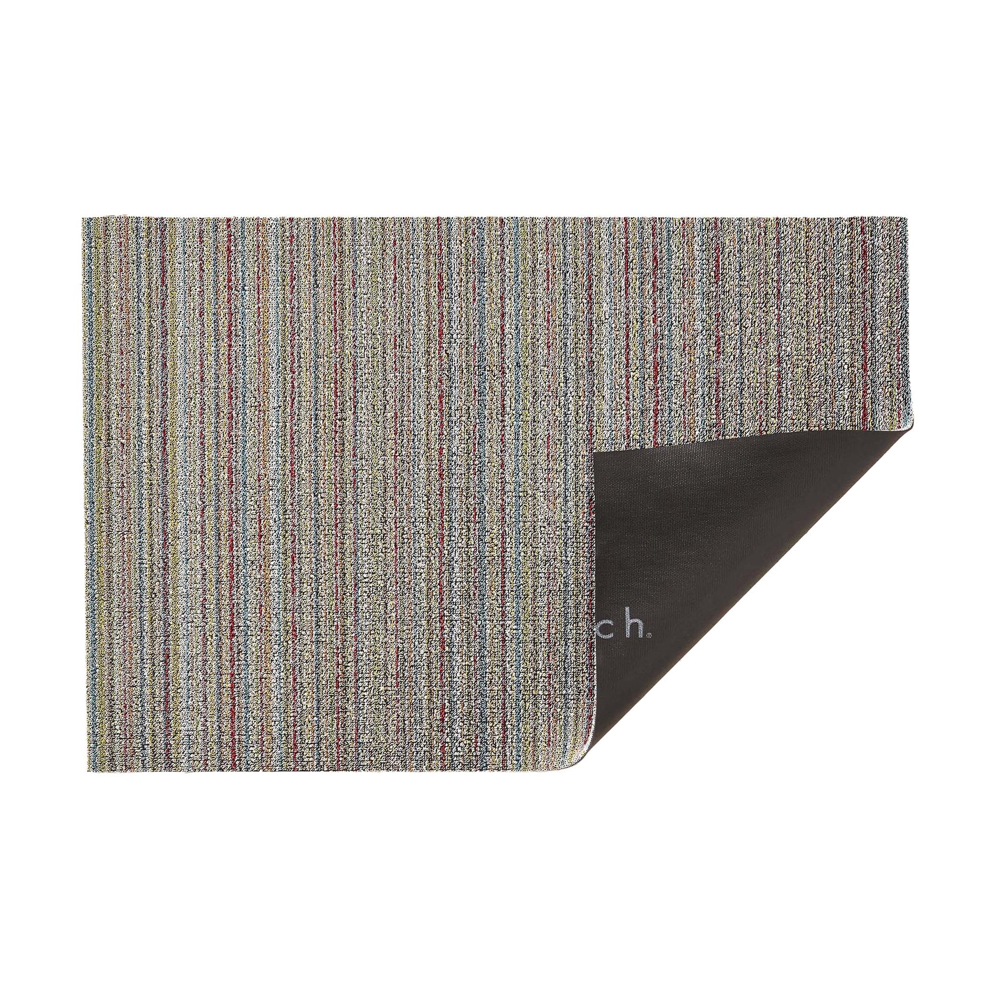 Chilewich Shag Deurmat 61x91 Skinny Stripe Soft Multi│art. 200133-011│bovenaanzicht met omgevouwen hoek en witte achtergrond