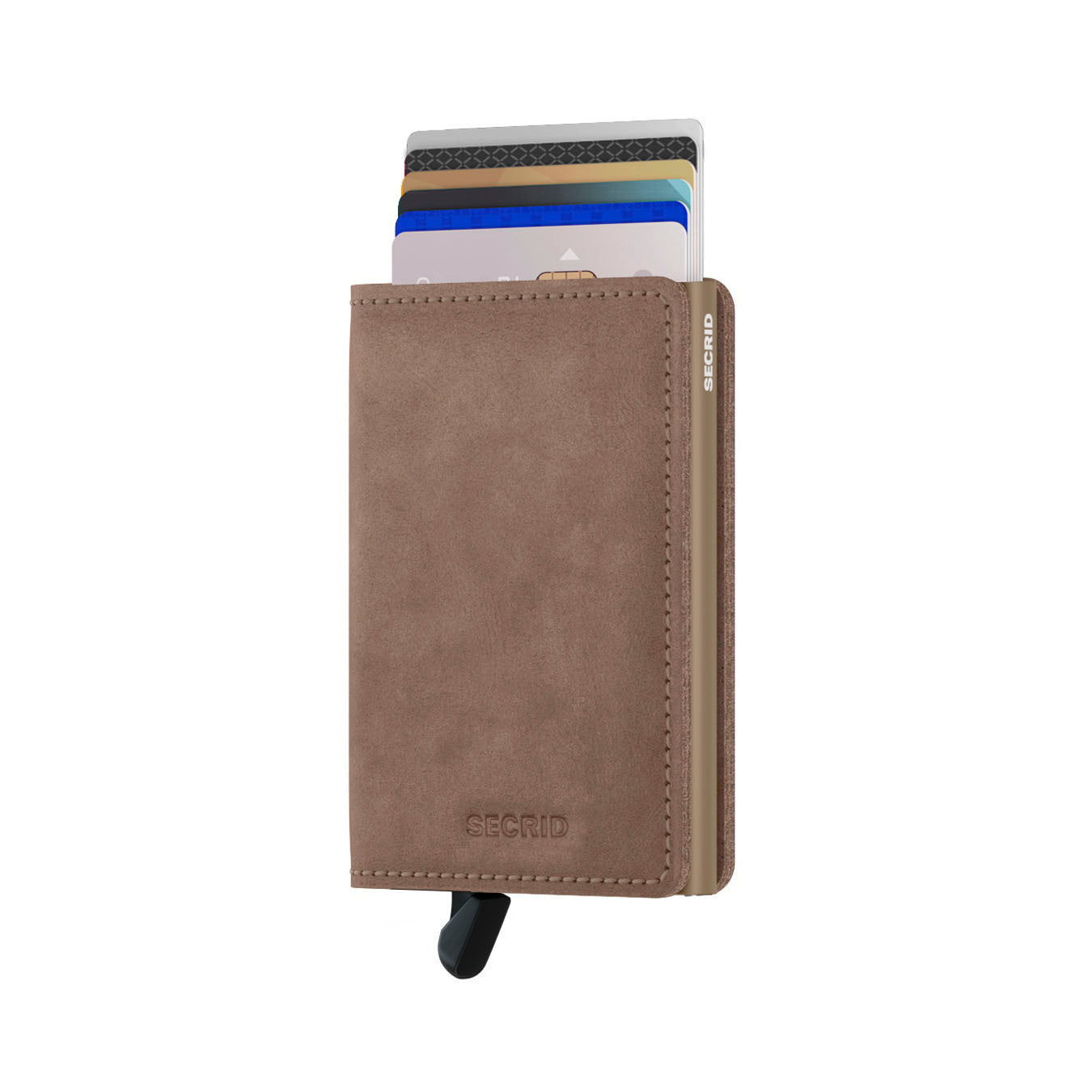 Secrid Slimwallet Vintage│art. SV-TAUPE│pasjeshouder│voorkant met uitgeschoven pasjes en clip