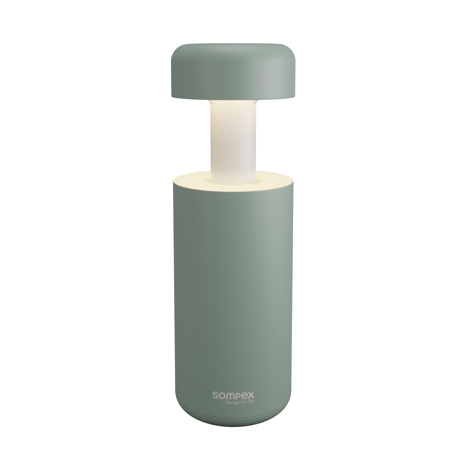 Sompex Lubao Oliv│Oplaadbare Tafellamp│art. 78622│vooraanzicht met licht aan en witte achtergrond