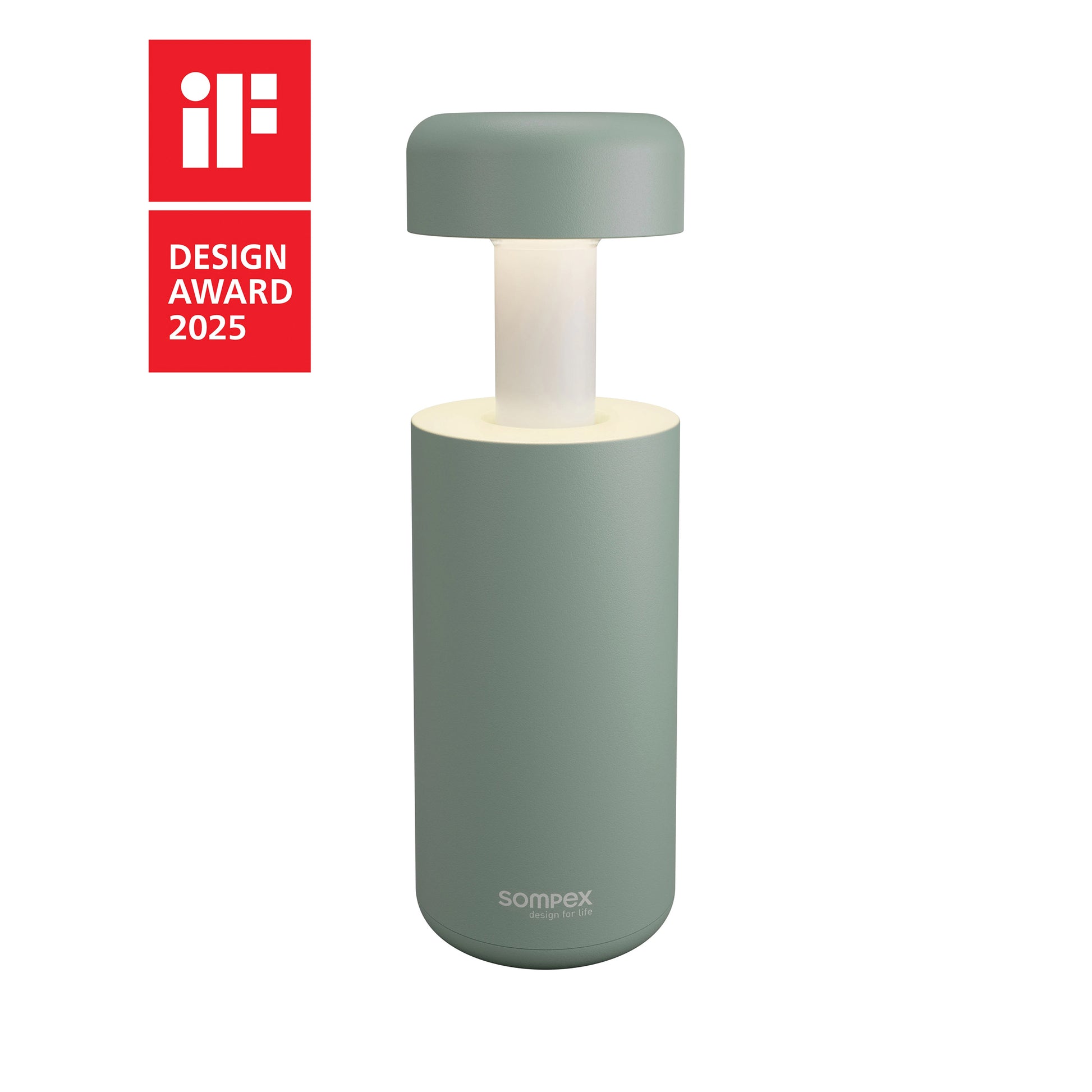 Sompex Lubao Oliv│Oplaadbare Tafellamp│art. 78622│vooraanzicht met logo IF Design Award