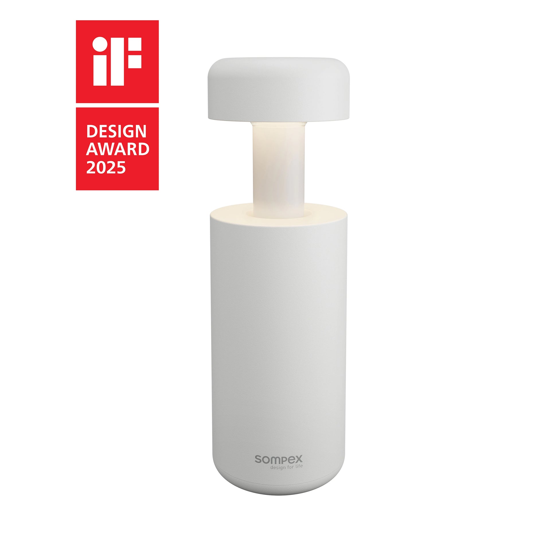 Sompex Lubao Oplaadbare Tafellamp Wit│art. 78620│vooraanzicht met logo IF Design Award