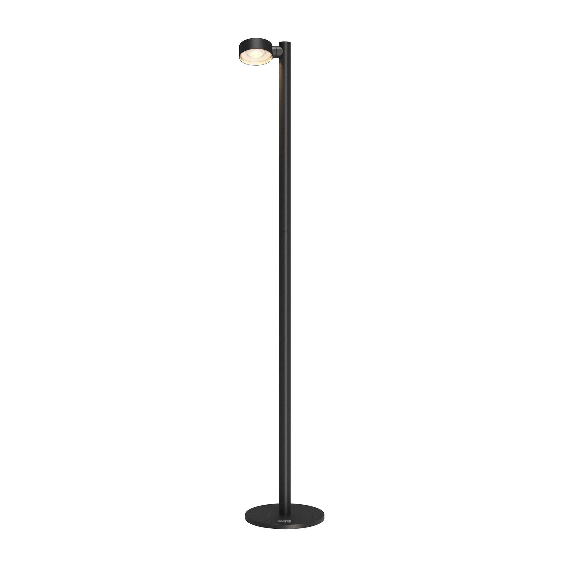 Sompex Ronda Oplaadbare Vloerlamp Single Zwart│art. 79070│vooraanzicht met spotlicht aan
