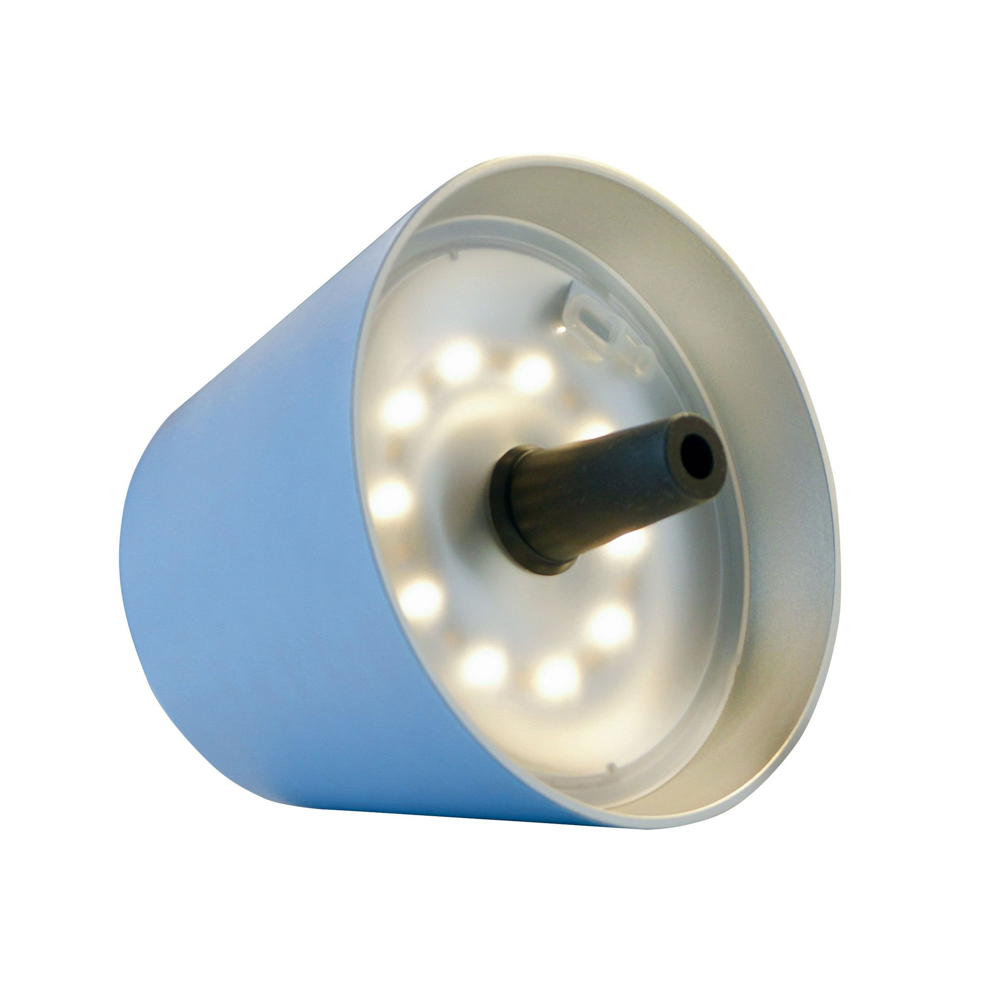 Sompex Top 2.0 Oplaadbare Flessenlamp│Blauw│Butenverlichting│art. 72522│liggend met witte erlichting aan