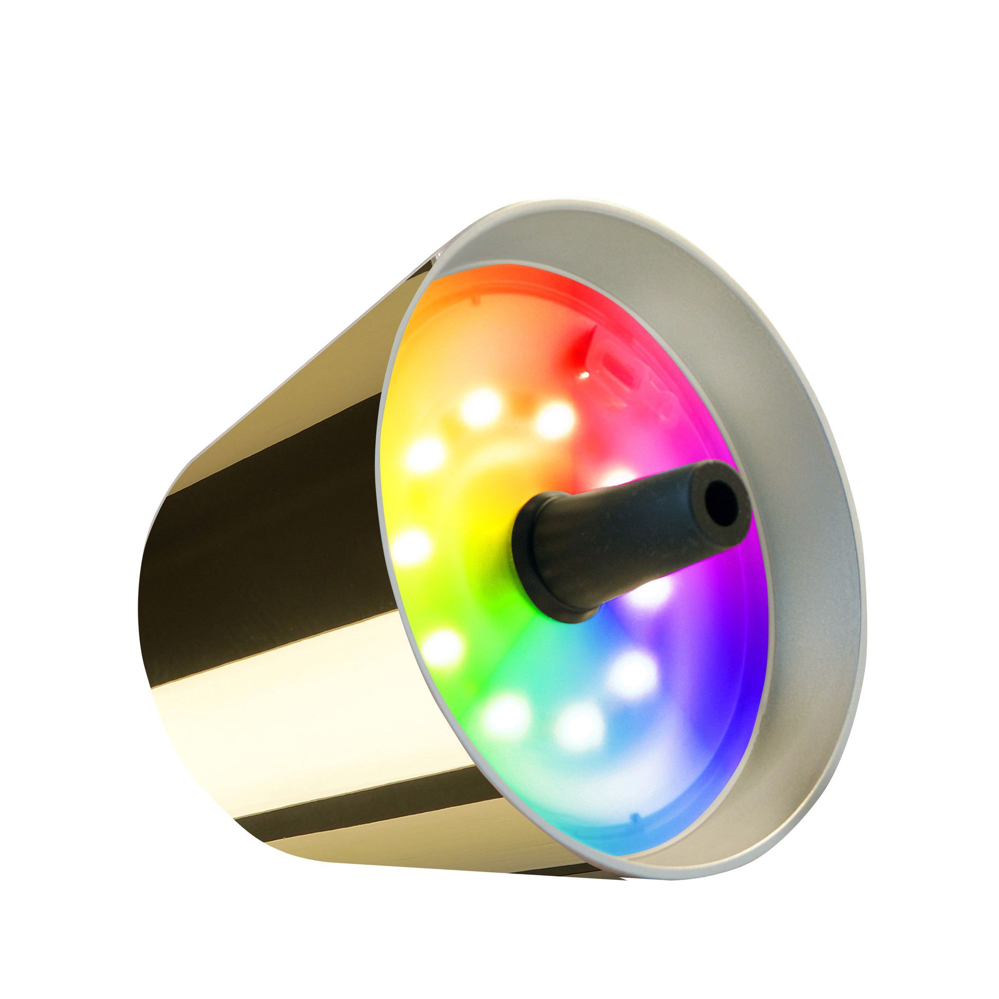 Sompex Top 2.0 Goud│Oplaadbare Flessenlamp│art. 72551│liggend op zijkant met multicolour verlichting