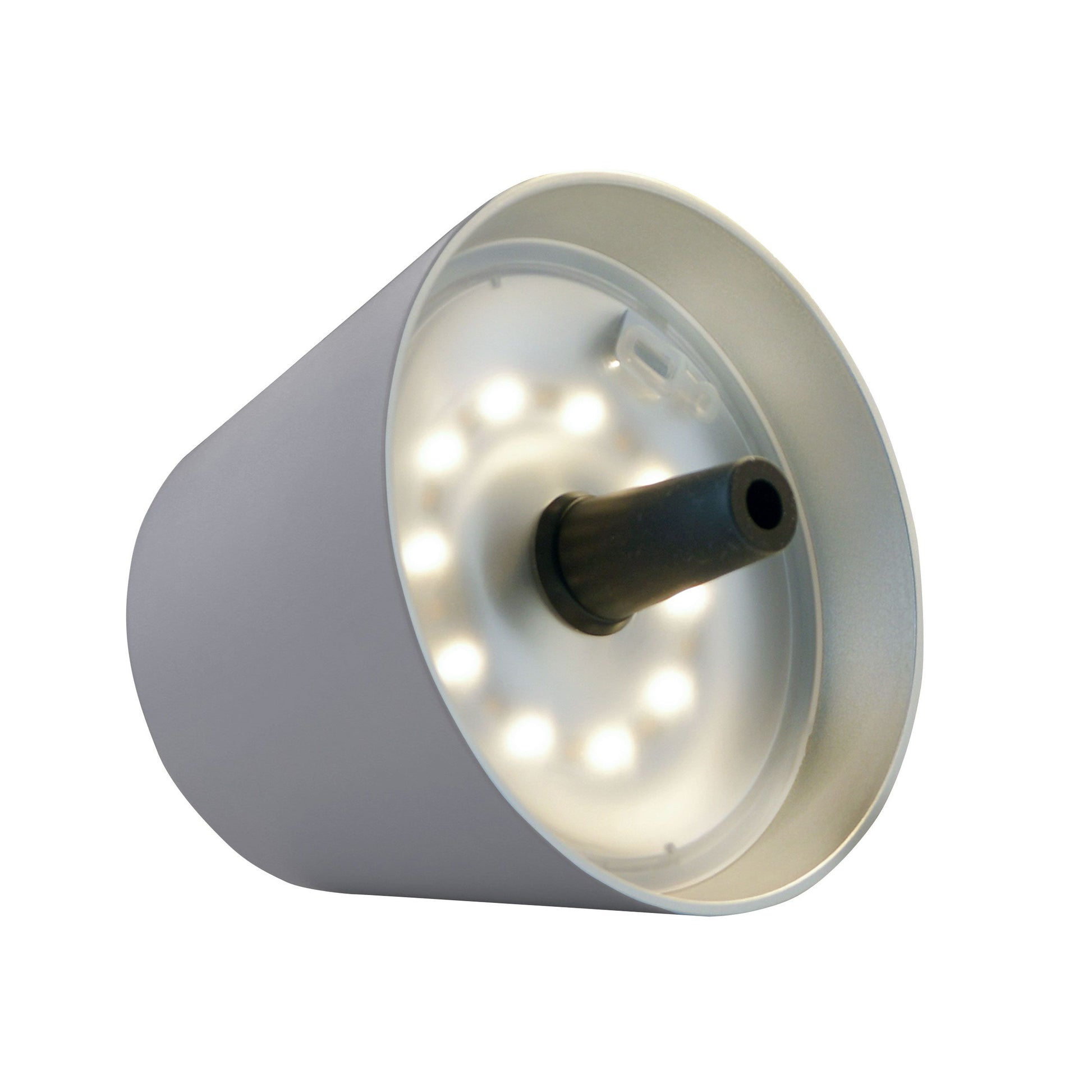 Sompex Top 2.0 Oplaadbare Flessenlamp│Grijs│Buitenverlichting│art. 72533│lamp liggend met witte verlichting aan