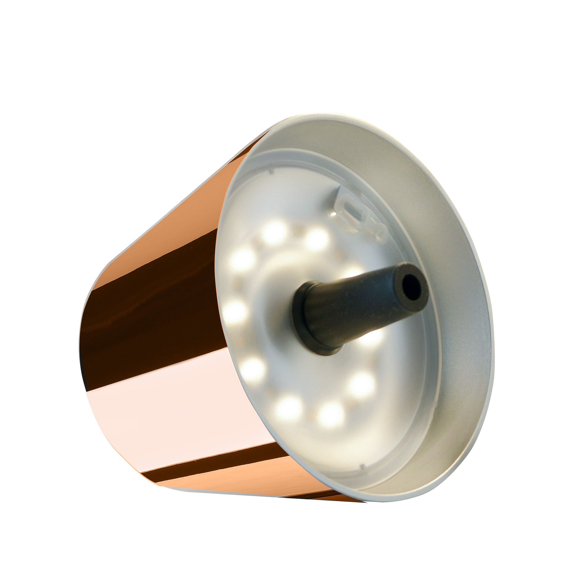 Sompex Top 2.0 Oplaadbare Flessenlamp Koper│Buitenverlichting│art. 72552│liggend op zijkant met witte verlichting aan