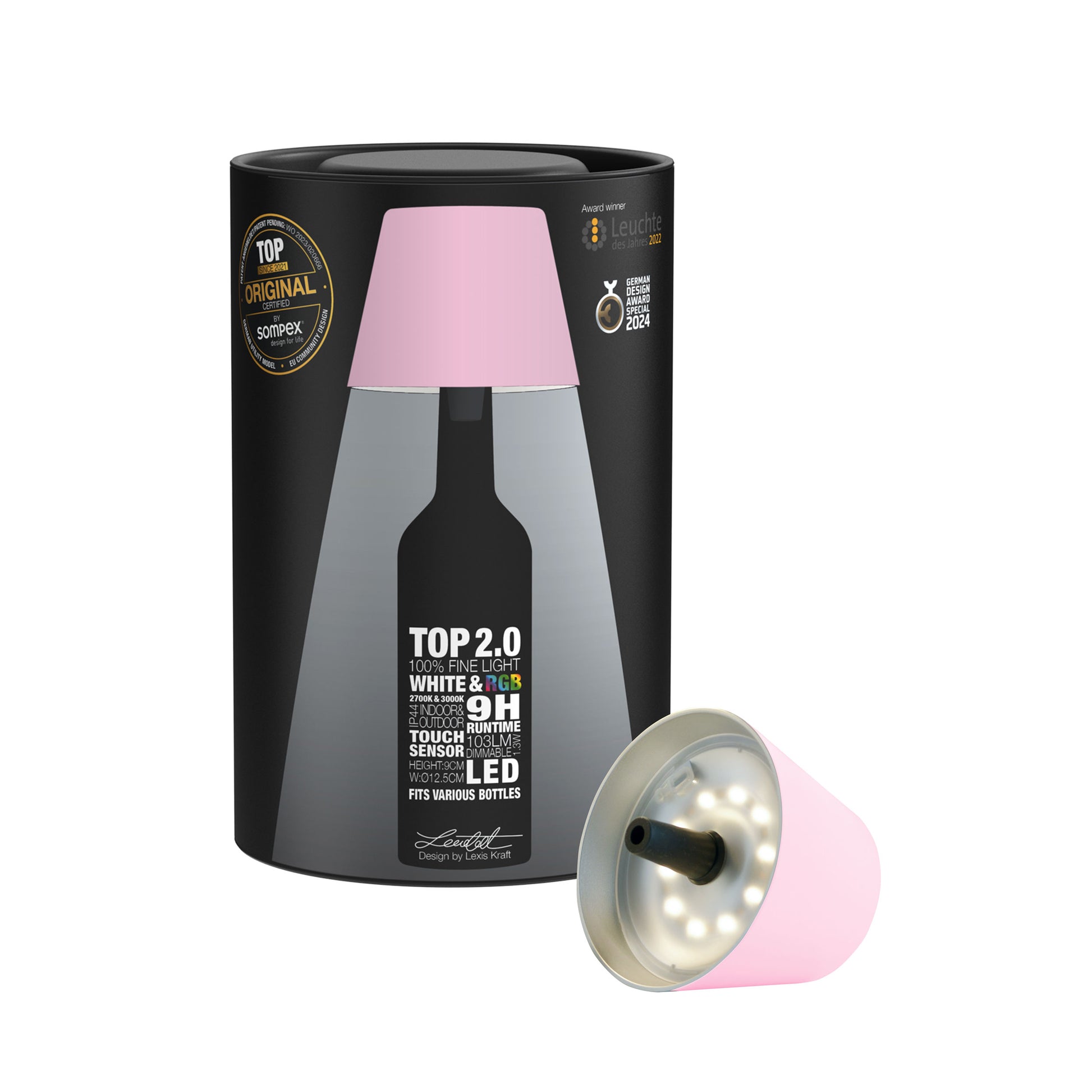 Sompex Top 2.0 Roze│Oplaadbare Flessenlamp│art. 72535│verpakking