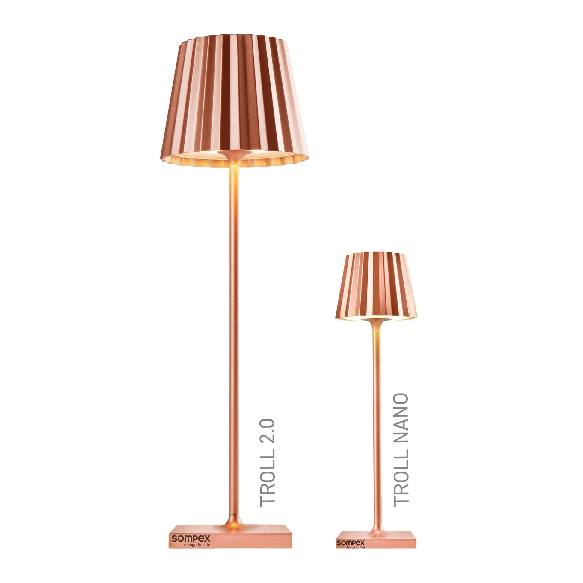 Sompex Troll Nano Koper│Oplaadbare Tafellamp│Buitenverlichting│art. 78588│verschil hoogte met 2.0 versie