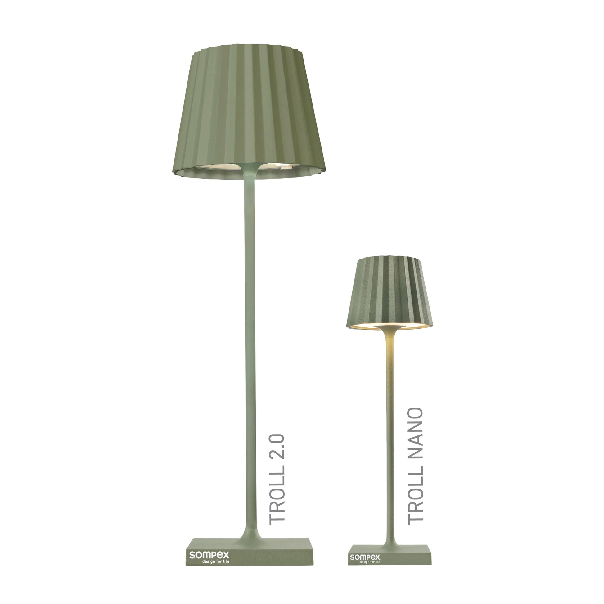 Sompex Troll 2.0 Olijfgroen│Oplaadbare Tafellamp│Buitenverlichting│art. 78174│hoogteverschil Nano versie