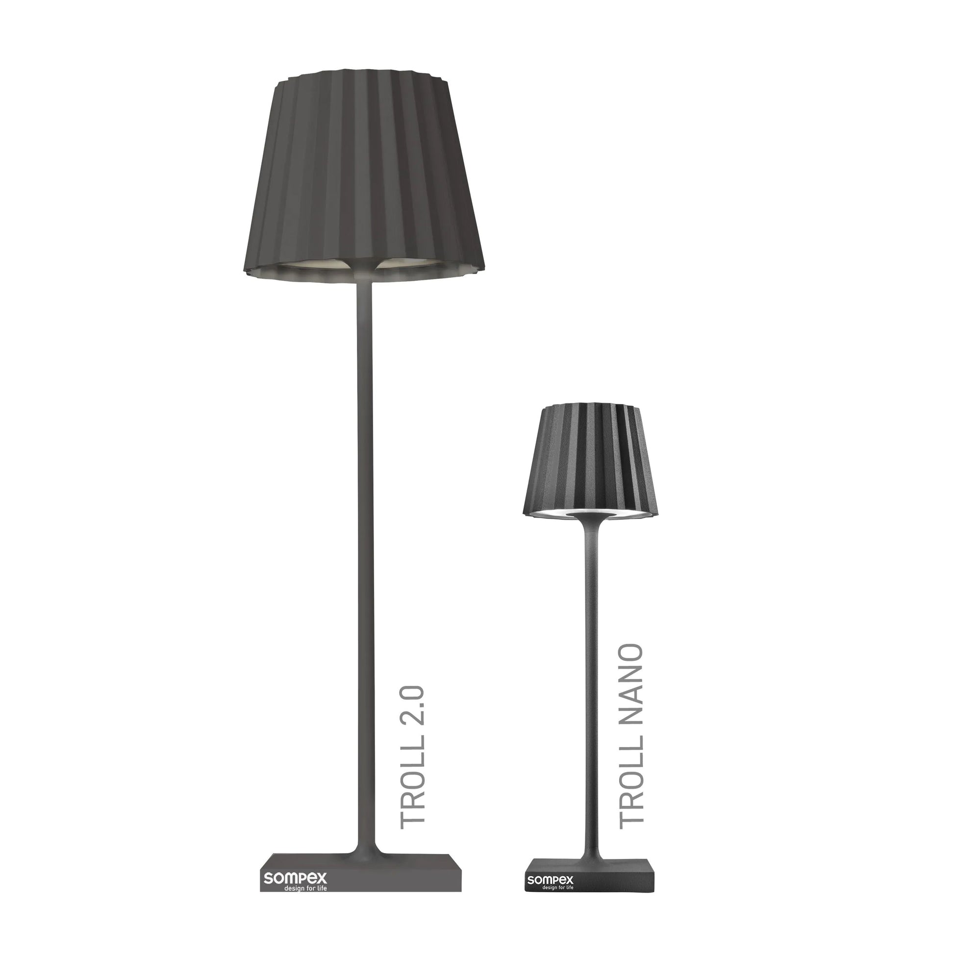 Sompex Troll Nano Zwart│Oplaadbare Tafellamp│Buitenverlichting│art. 78571│verschil hoogte met 2.0 versie