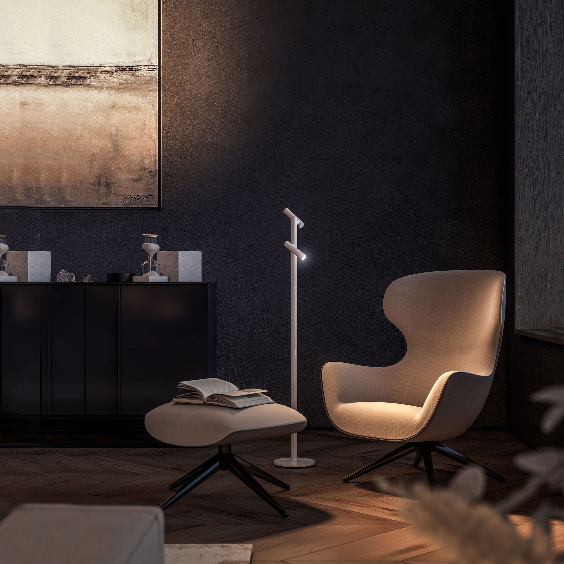 Tubo Oplaadbare Vloerlamp Dubbel Antraciet│Sompex│draadloos│art. 78122│in huiskamer naast leesstoel