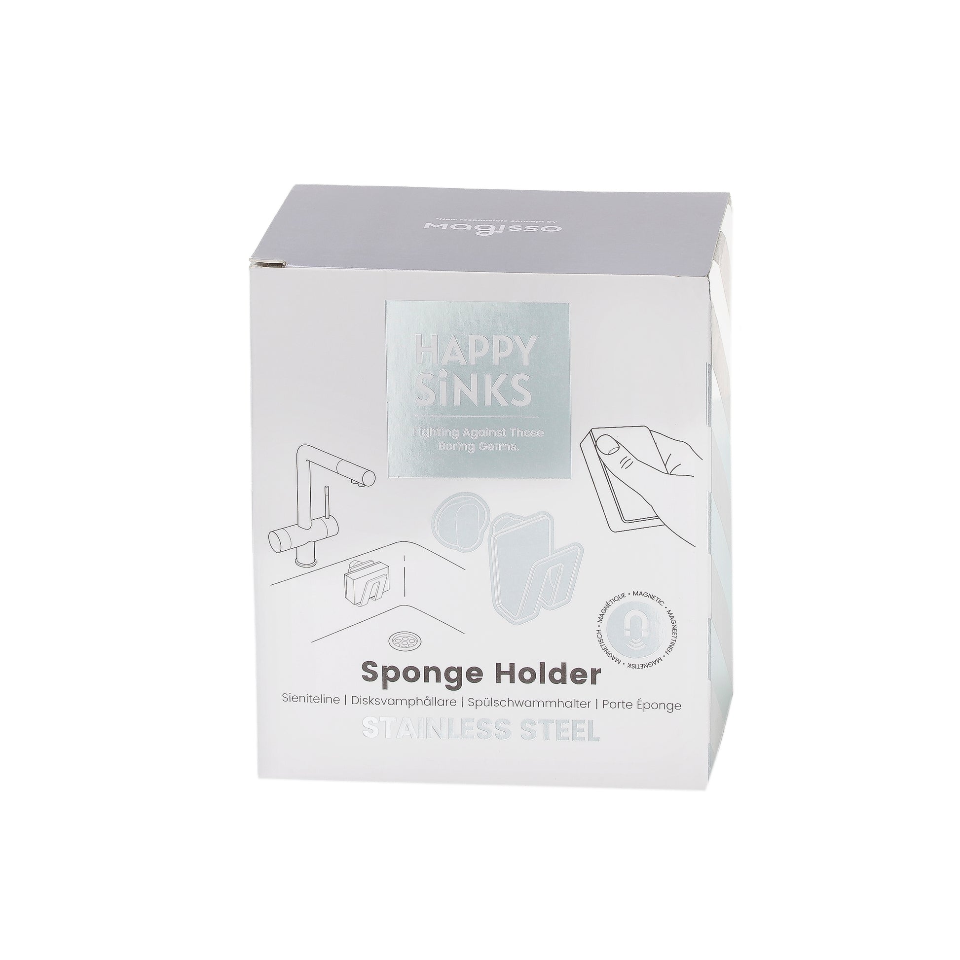 Magnetische Sponshouder RVS│Happy Sinks by Magisso│art. 30.103.000│verpakking