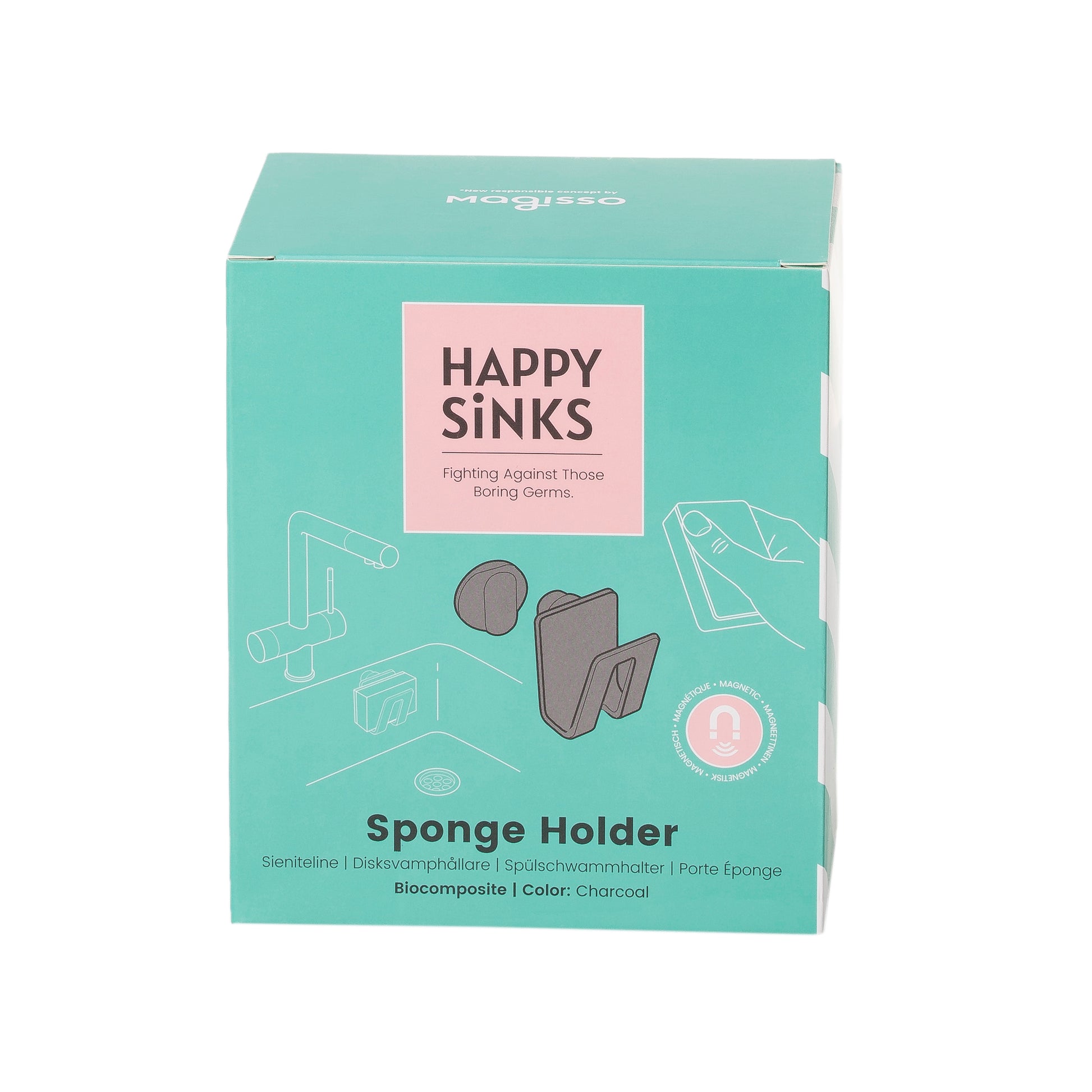 Magnetische Sponshouder Zwart│Happy Sinks by Magisso│art. EB-HS-014│verpakking