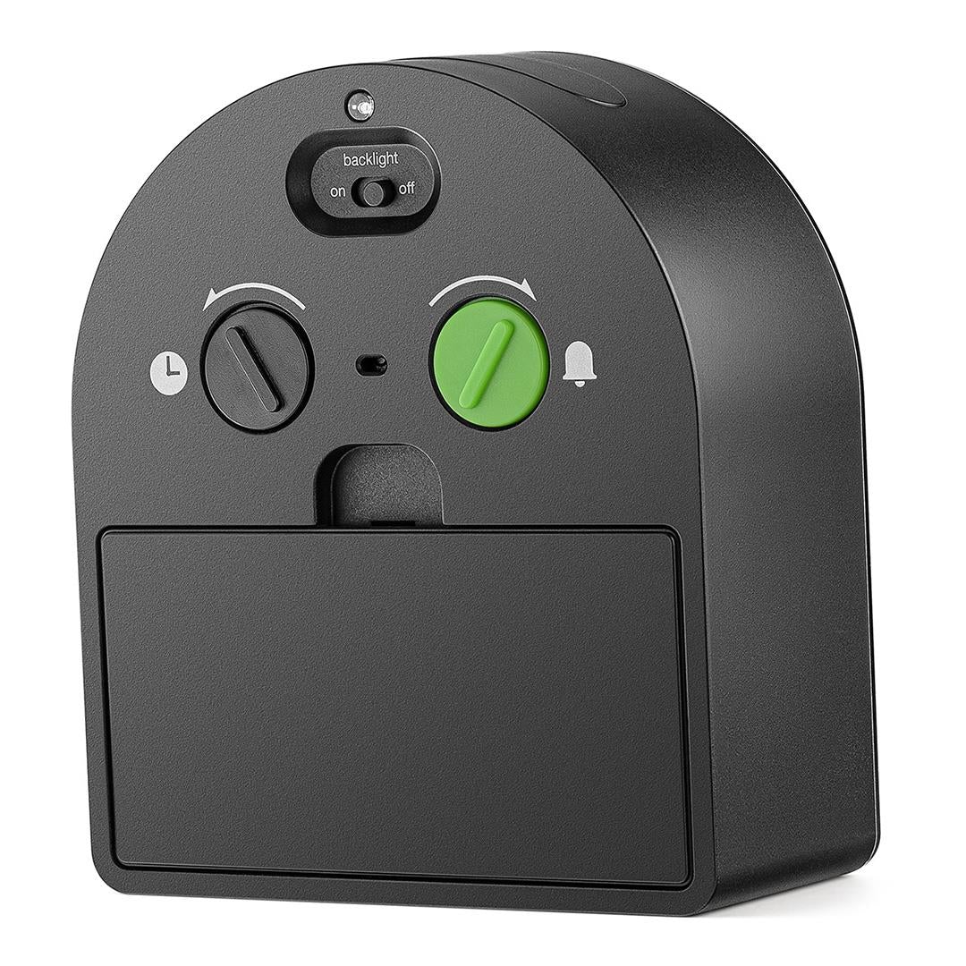 Braun Wekker Analoog BC22B│Zwart│achterkant tijdknop en alarmknop