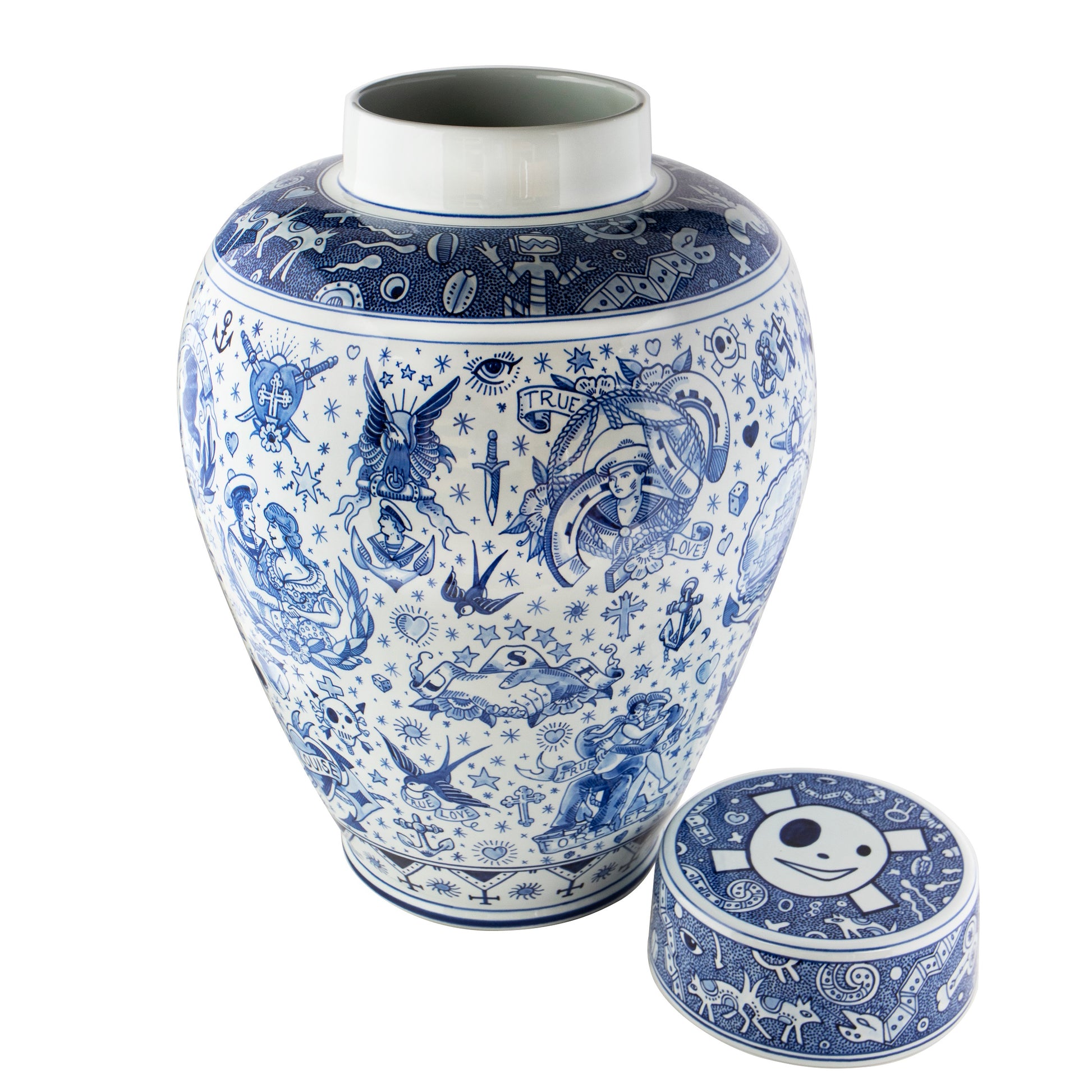 Vaas True Love│Schiffmacher Royal Blue Tattoo│Royal Delft│art. 65800600│vaas met losse deksel naast vaas