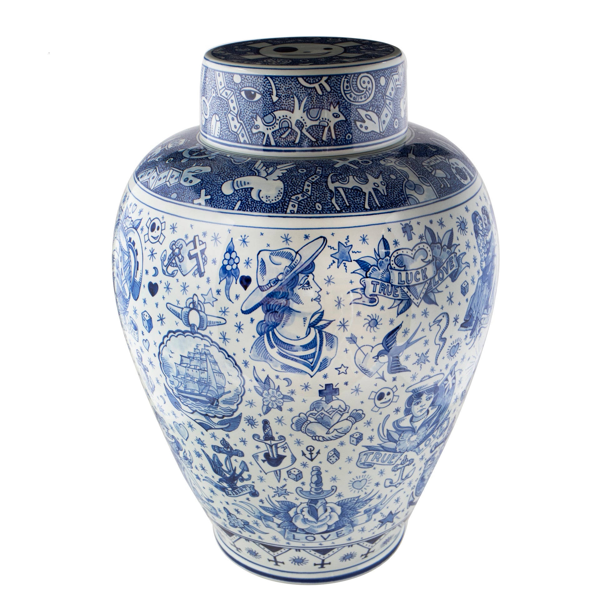 Vaas True Love│Schiffmacher Royal Blue Tattoo│Royal Delft│art. 65800600│voorkant schuin met tattoo van matroos