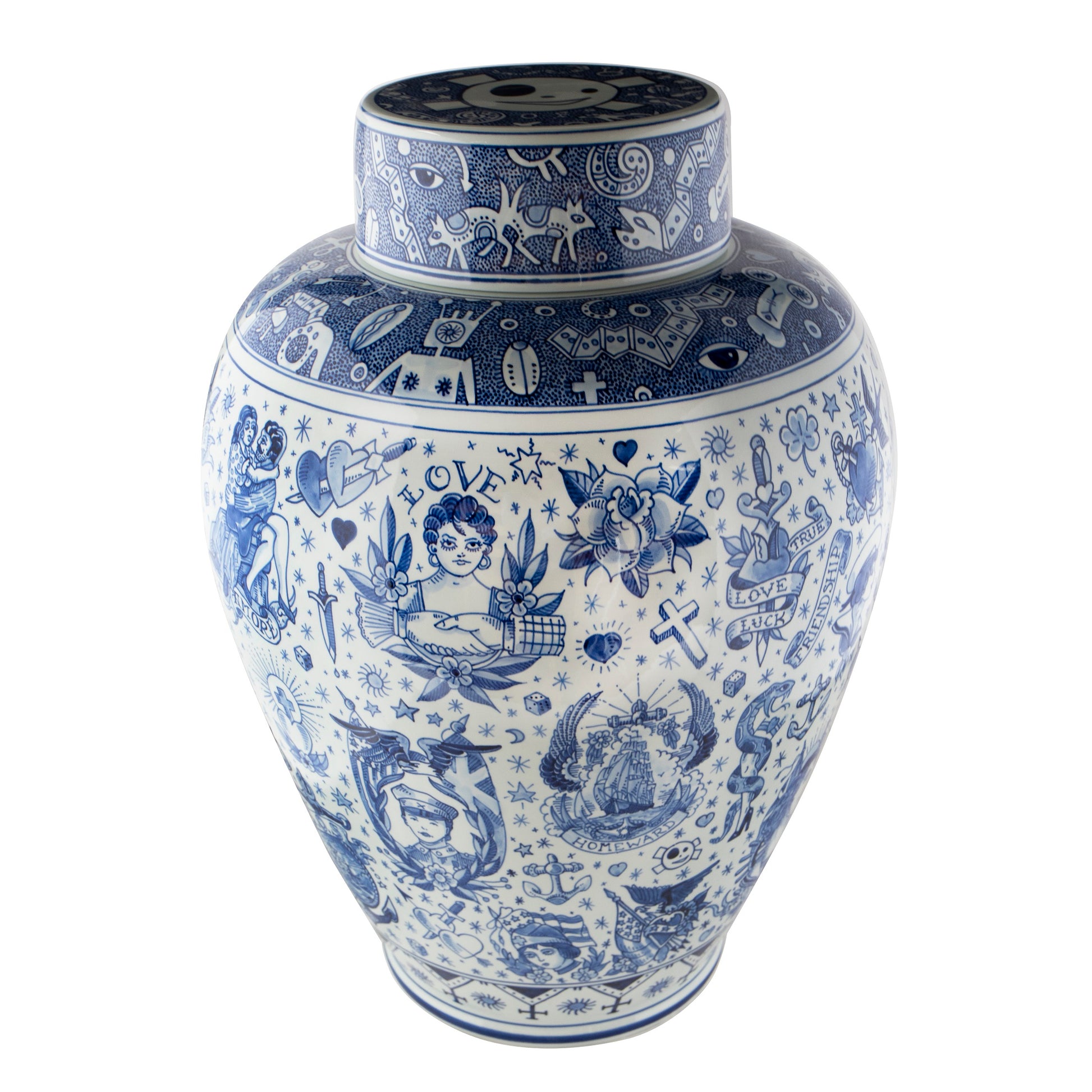 Vaas True Love│Schiffmacher Royal Blue Tattoo│Royal Delft│art. 65800600│voorkant schuin met tattoo Love