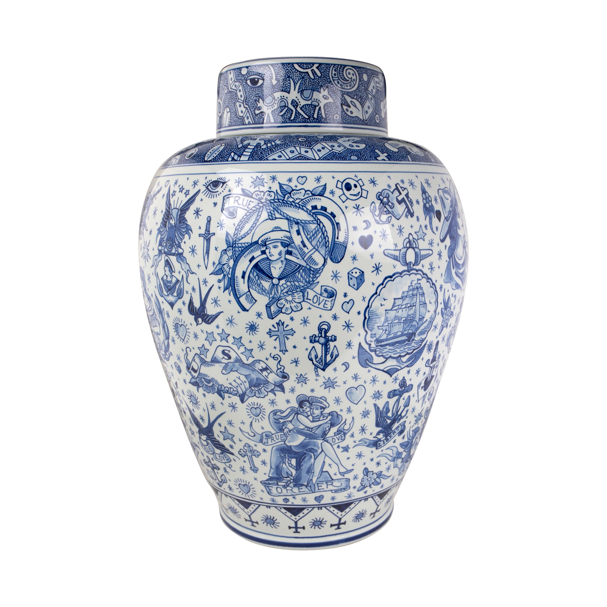 Vaas True Love│Schiffmacher Royal Blue Tattoo│Royal Delft│art. 65800600│voorkant met witte achtergrond