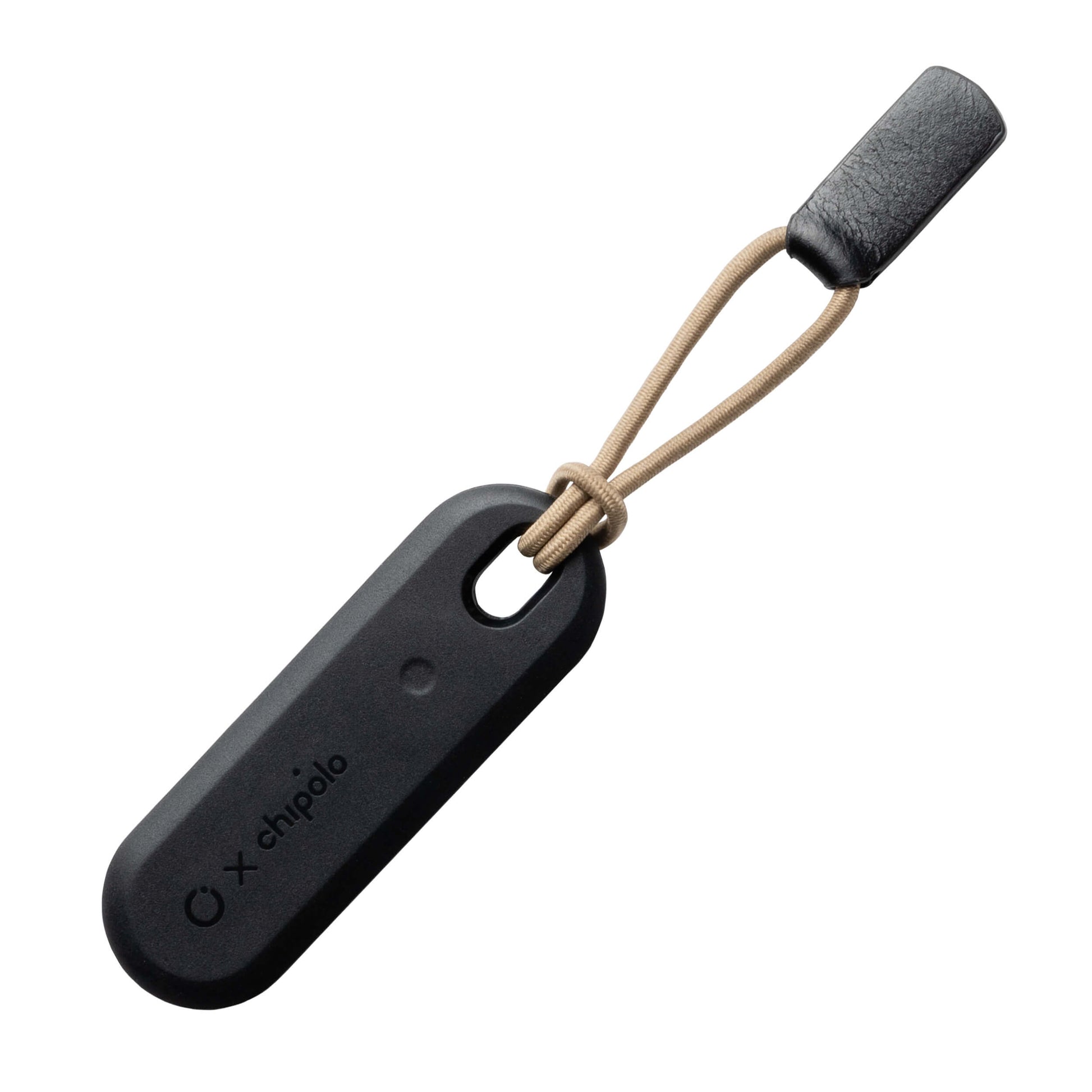 Orbitkey Key Organiser│Chipolo Tracker Zwart│art. BTRO-1-BKBK│schuin met elastiek