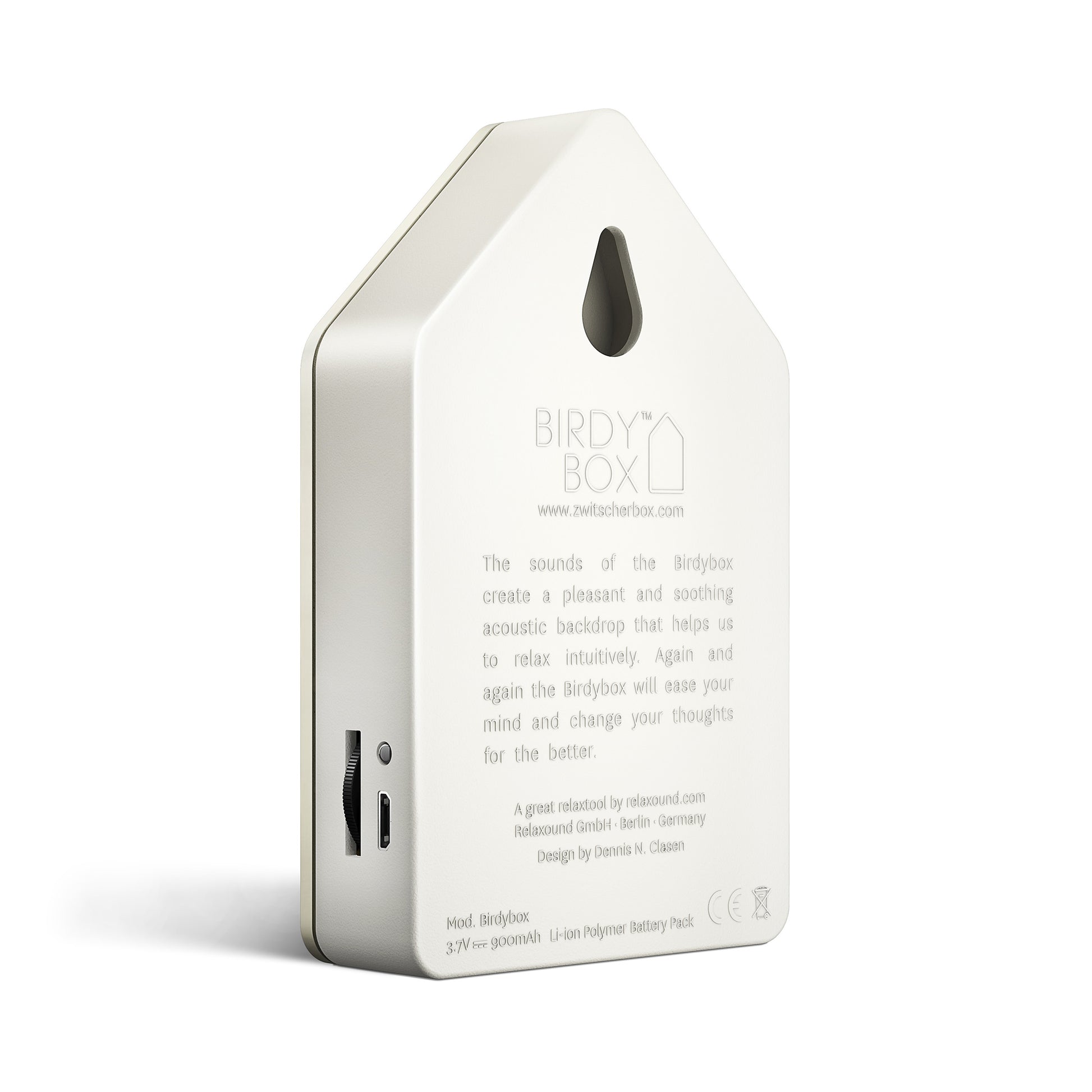 Birdybox White Jesmonite│relaxound│Vogelgeluiden│art. 11BB0801001│achterkant