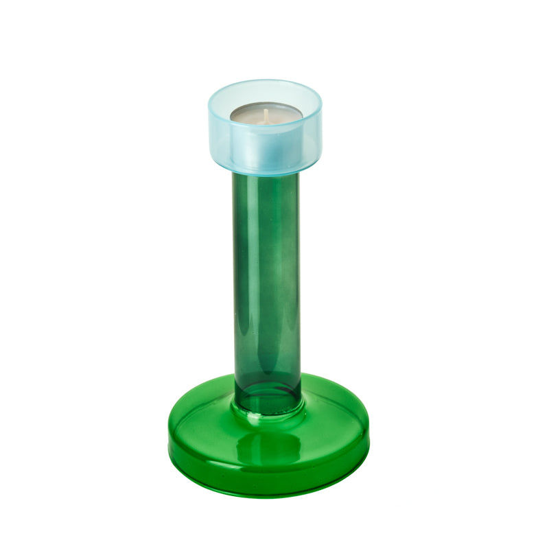 Bole Kandelaar Medium Blue Green│Lex Pott x Buro Berger│art. CA001-4│schuin boven met waxinelicht