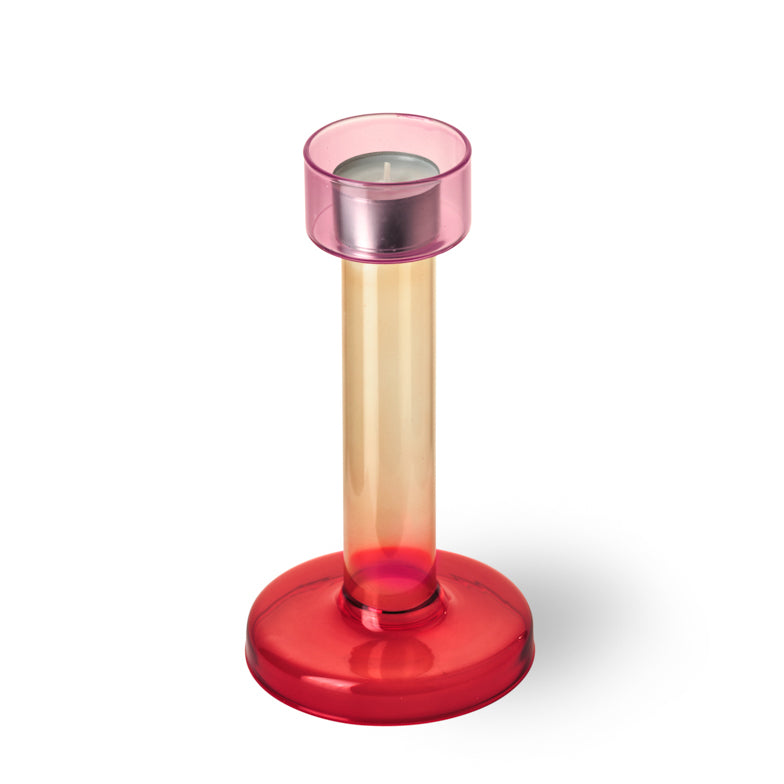 Bole Kandelaar Medium Pink & Red│Lex Pott -x Buro Berger│art. CA001-5│schuin boven met waxinelicht