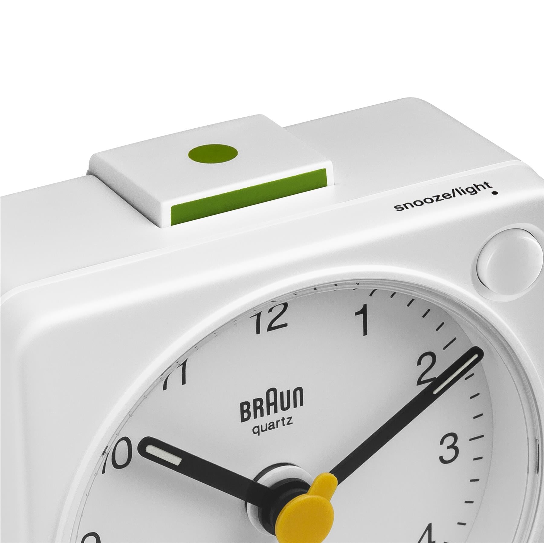 Braun Wekker Analoog BC02W│Wit│Reiswekker│detail alarm knop