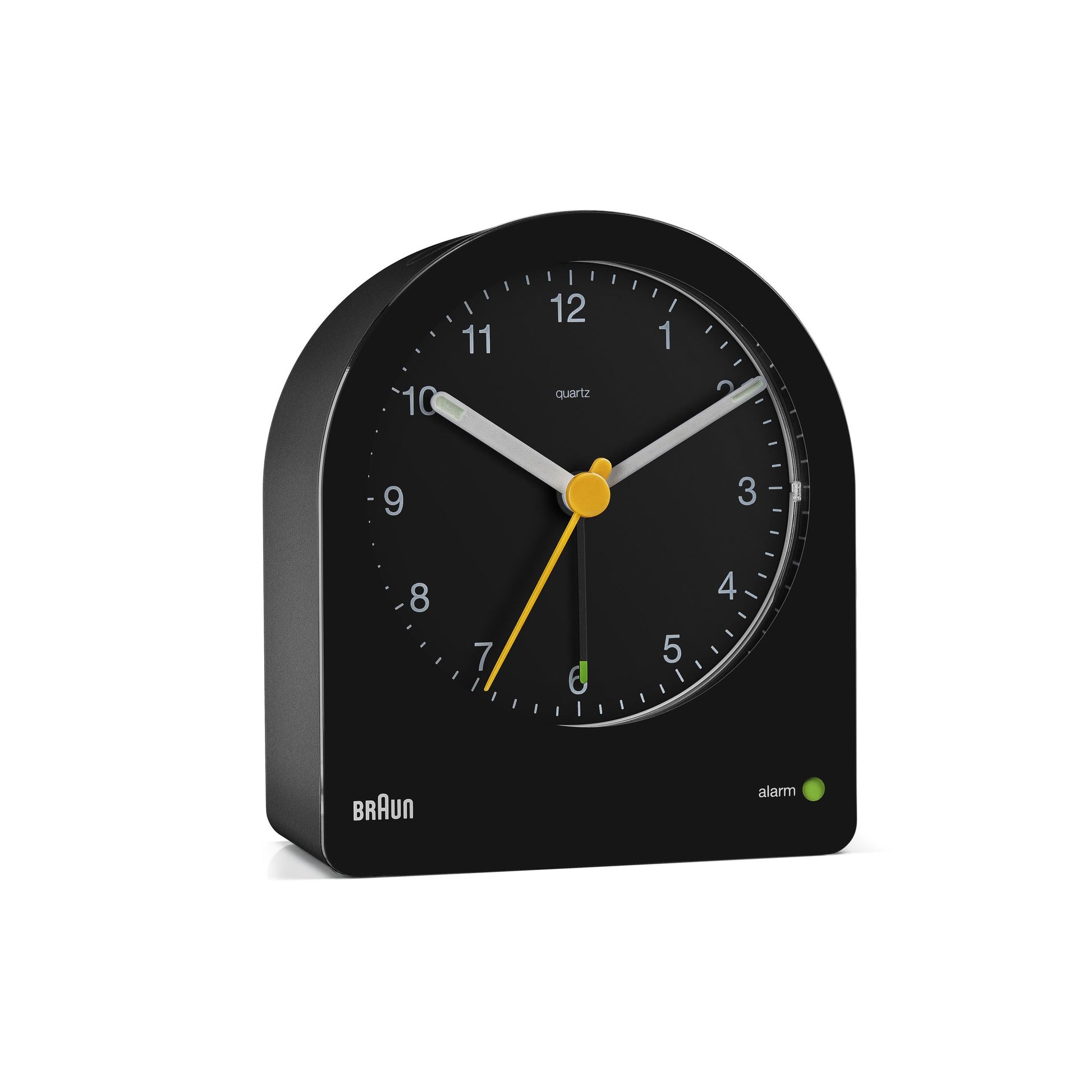 Braun Wekker Analoog BC22B│Zwart│voorkant schuin met witte achtergrond