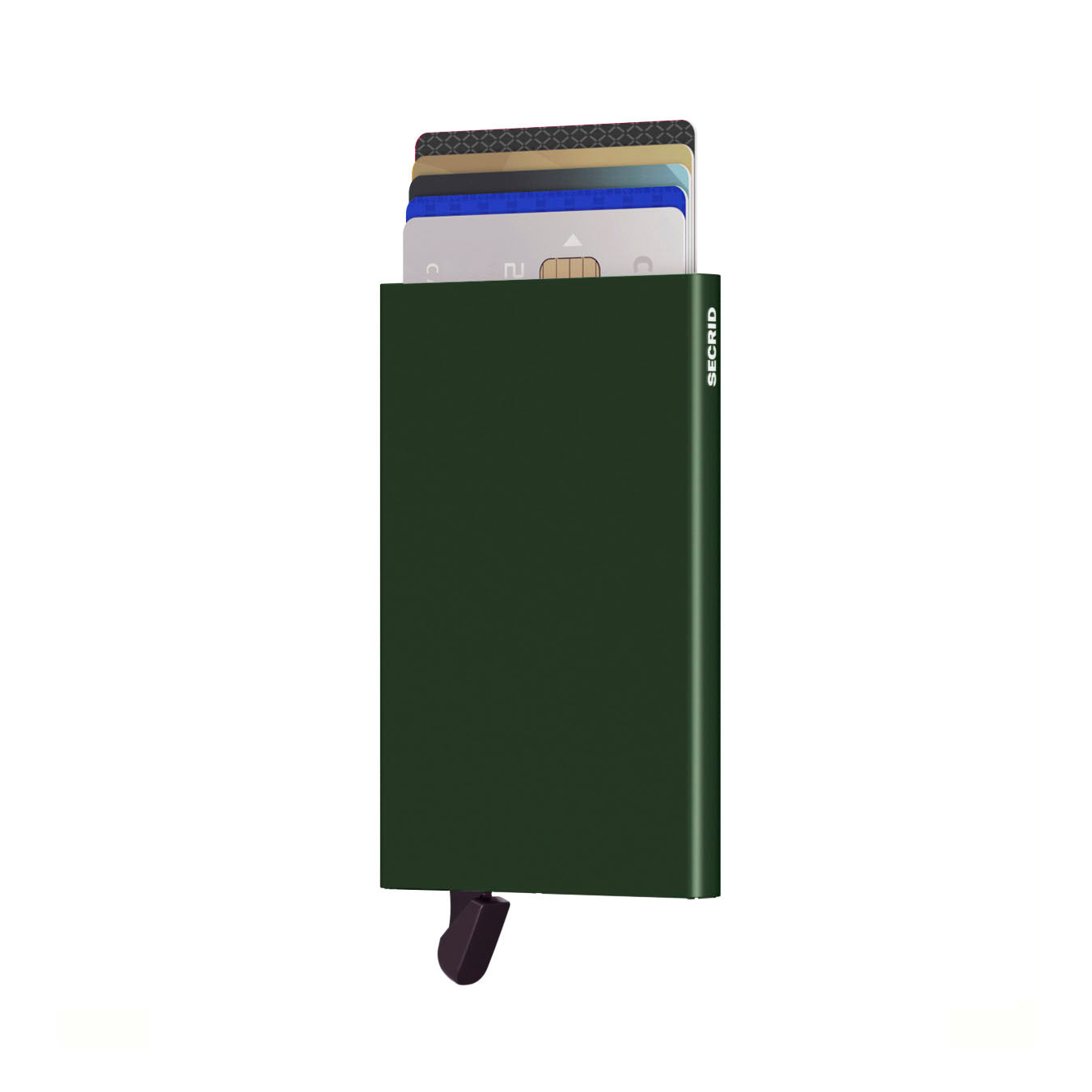 Secrid Cardprotector│art. C-GREEN│Pasjeshouder│voorkant met uitgeschoven pasjes en clip