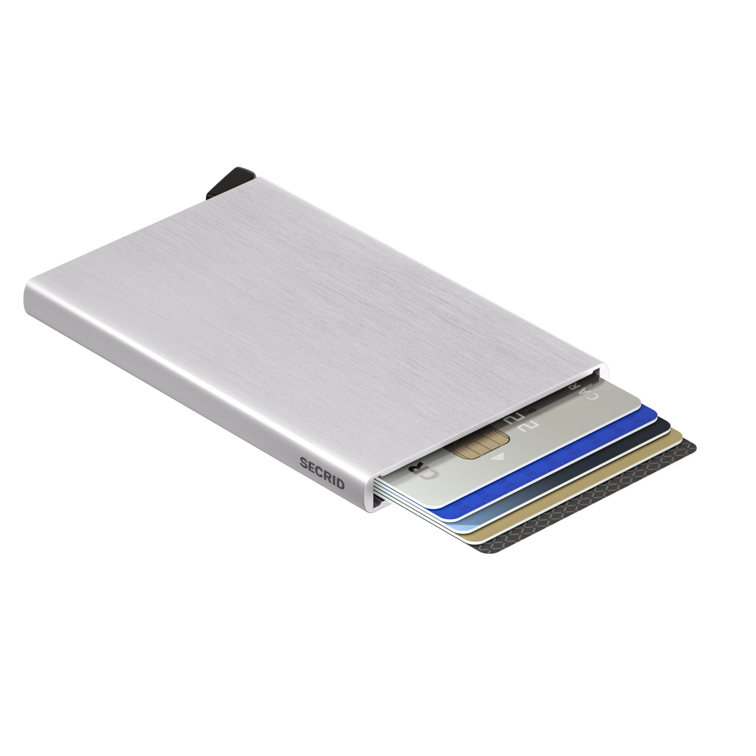 Secrid Cardprotector│Pasjeshouder Aluminium│art. C-BRUSHED SILVER│ foto bovenzijde met pasjes