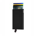 Secrid Cardprotector│art. C-BLACK│Pasjeshouder│voorkant met uitgeschoven pasjes en clip