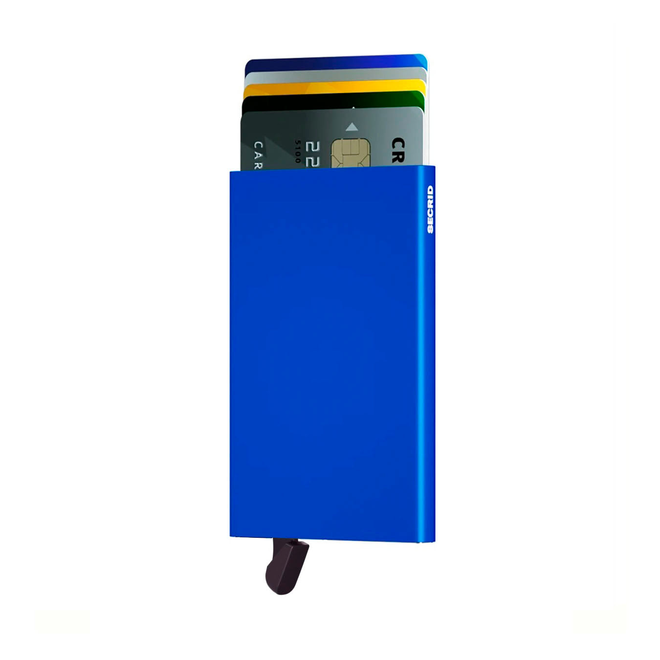 Secrid Cardprotector│art. C-BLUE│Pasjeshouder│voorkant met uitgeschoven pasjes en clip