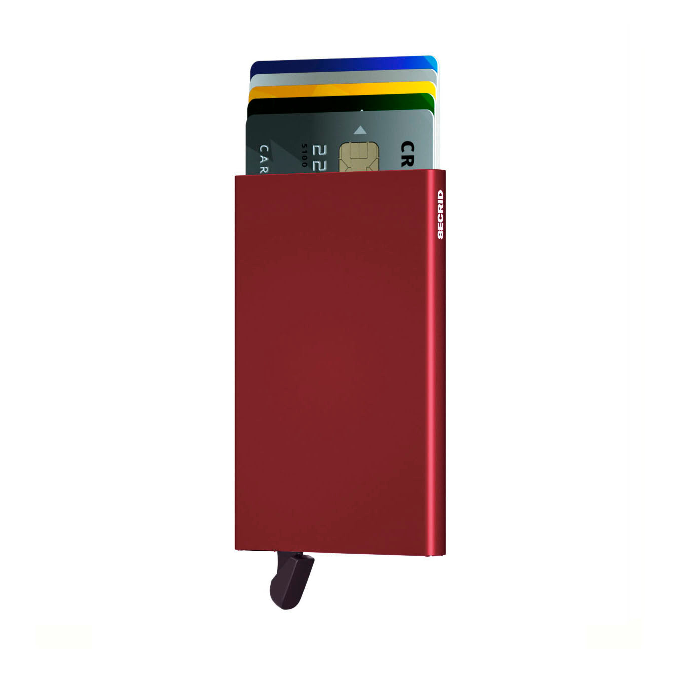 Secrid Cardprotector│art. C-BORDEAUX│ Pasjeshouder│voorkant met uitgeschoven pasjes en clip