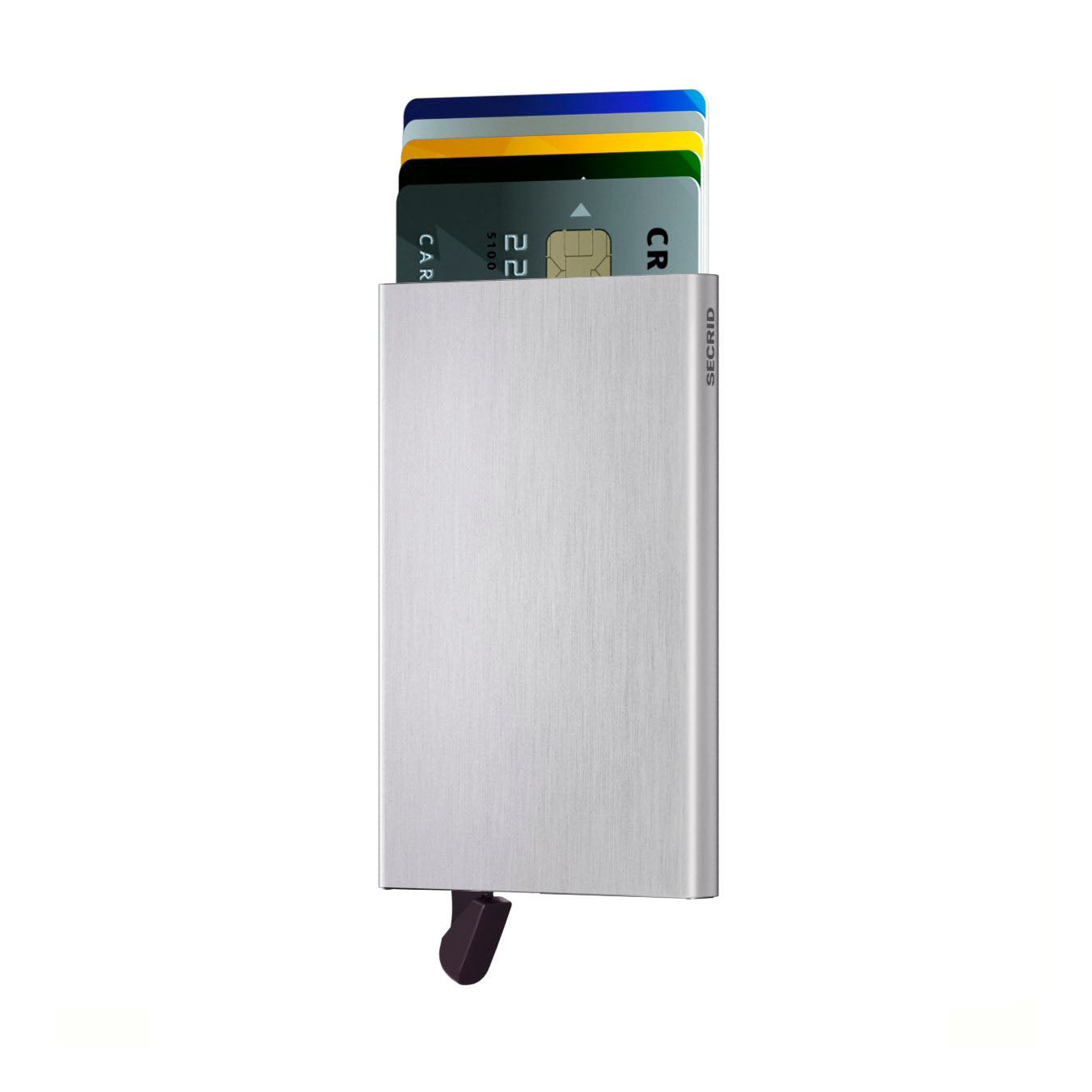 Secrid Cardprotector│Pasjeshouder│art. C-BRUSHED SILVER│voorkant uitgeschoven pasjes en clip