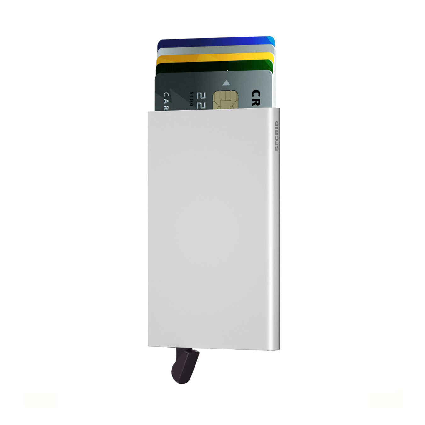 Secrid Cardprotector│art. C-SILVER│Pasjeshouder│voorkant met uitgeschoven pasjes en clip