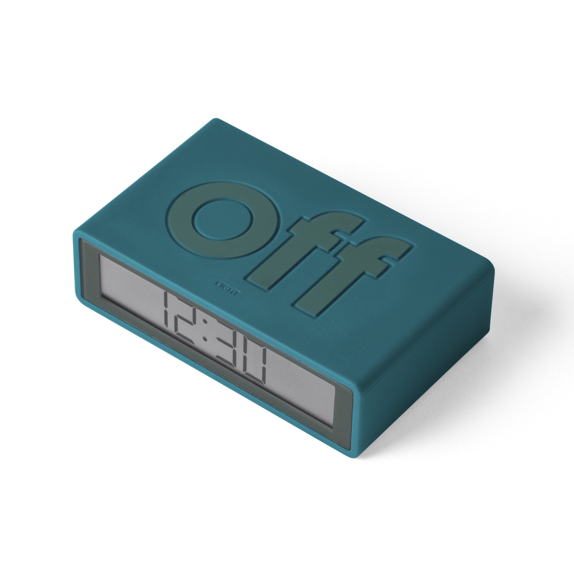 Lexon Flip+ Reiswekker Digitaal│Duck Blue│bovenkant zonder verlichting en OFF-teken naar boven