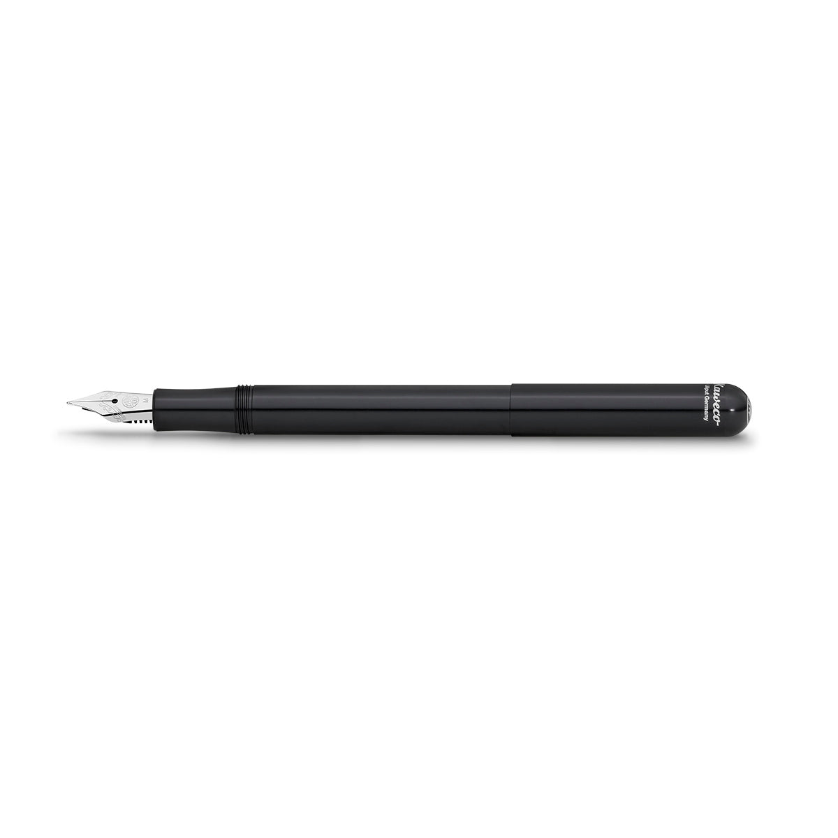 Kaweco LILIPUT Vulpen Zwart aluminium│art. 1510157│liggend met dop op houder